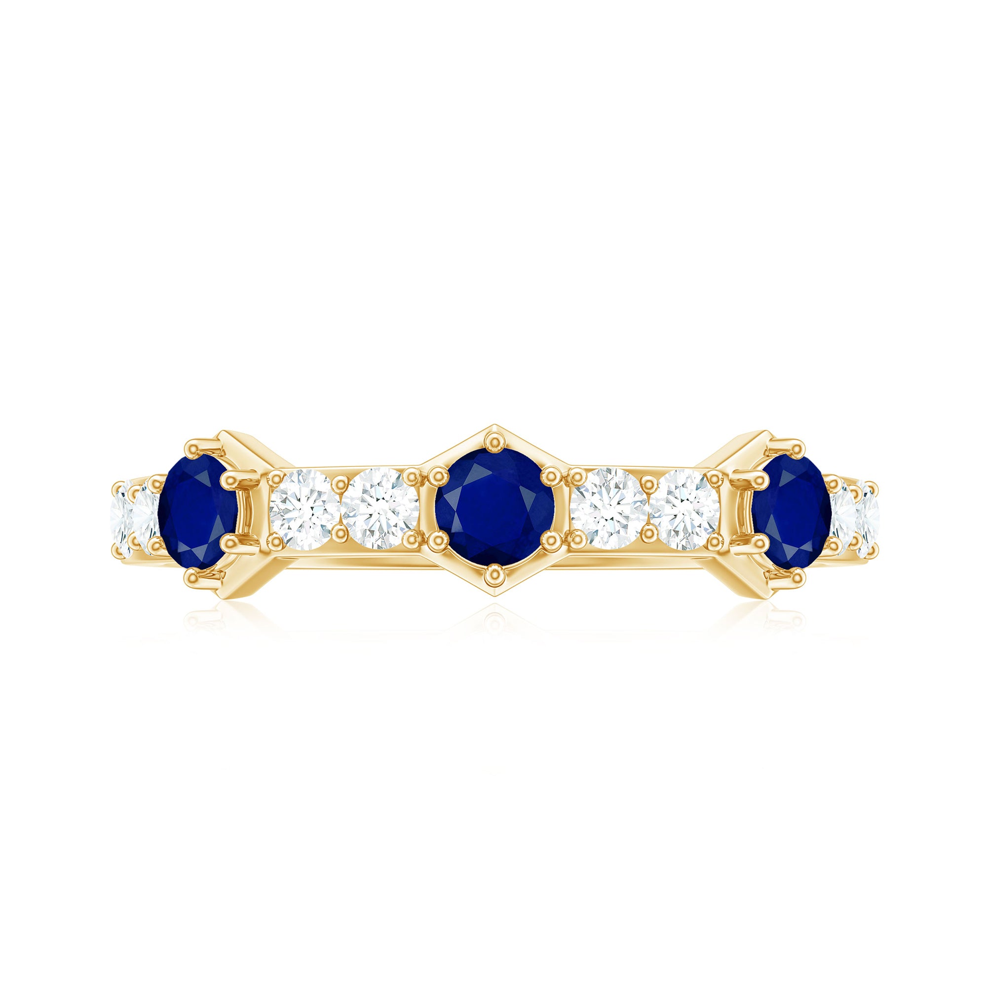 Real Blue Sapphire Half Eternity Ring with Diamond AAA - Rosec Jewels