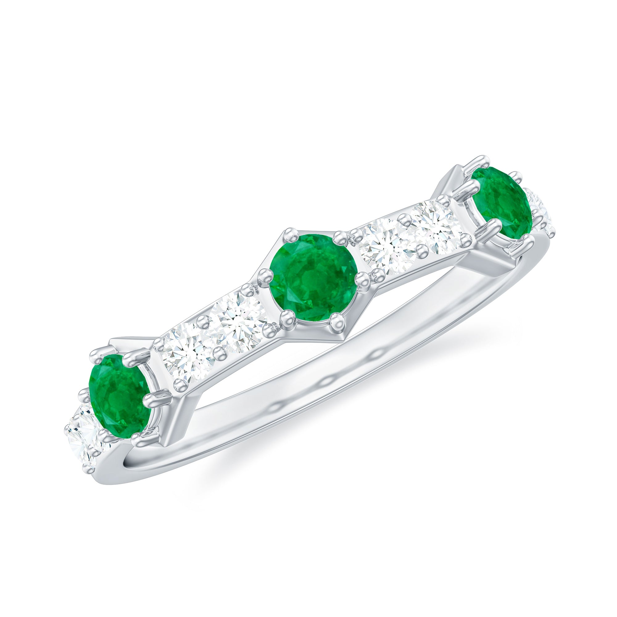 Natural Emerald and Diamond Half Eternity Ring