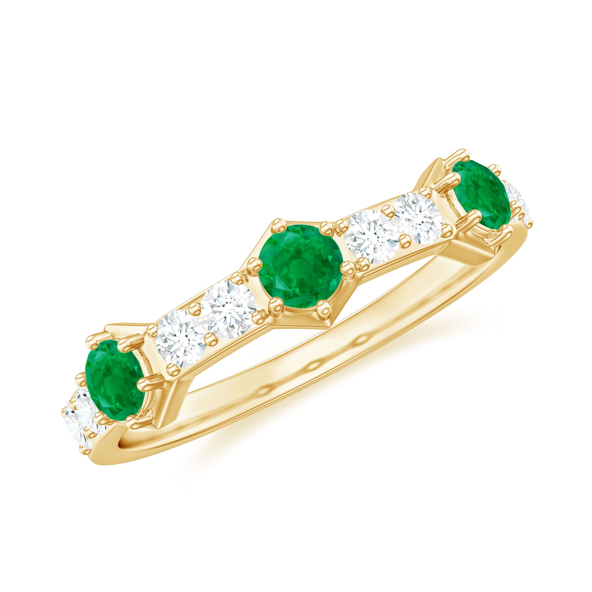 Natural Emerald and Diamond Half Eternity Ring AAA - Rosec Jewels
