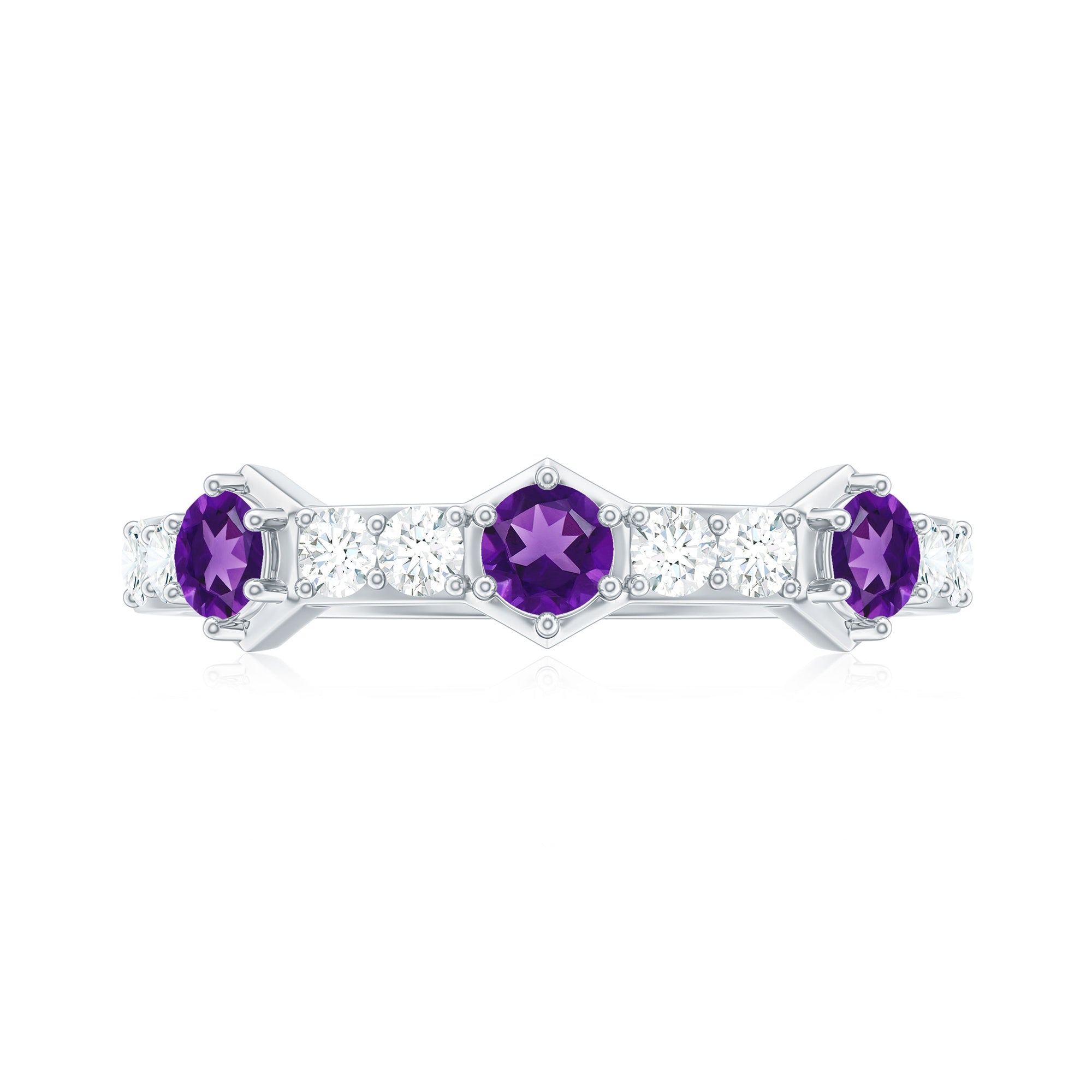 Natural Amethyst Half Eternity Ring with Diamond AAA - Rosec Jewels