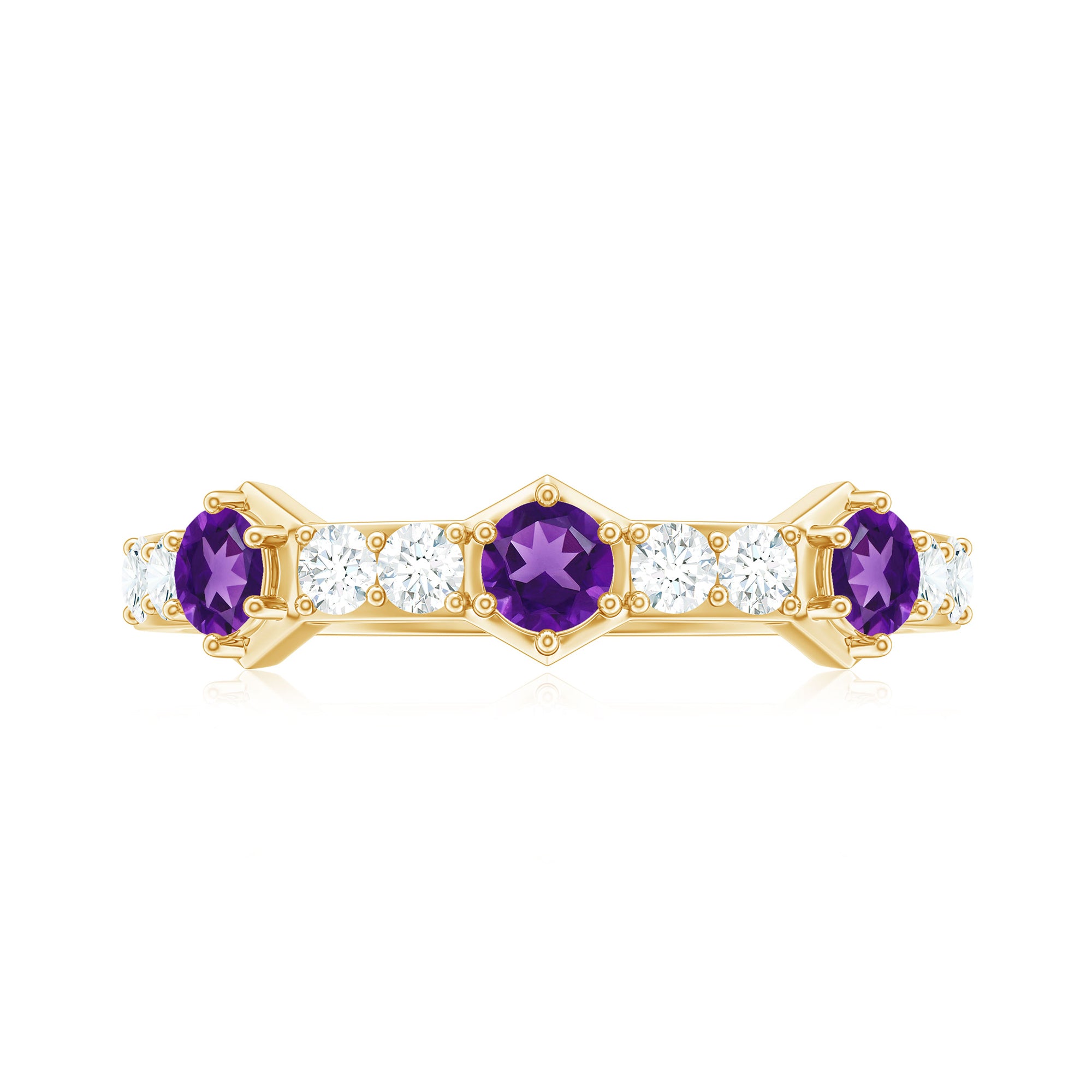 Natural Amethyst Half Eternity Ring with Diamond AAA - Rosec Jewels