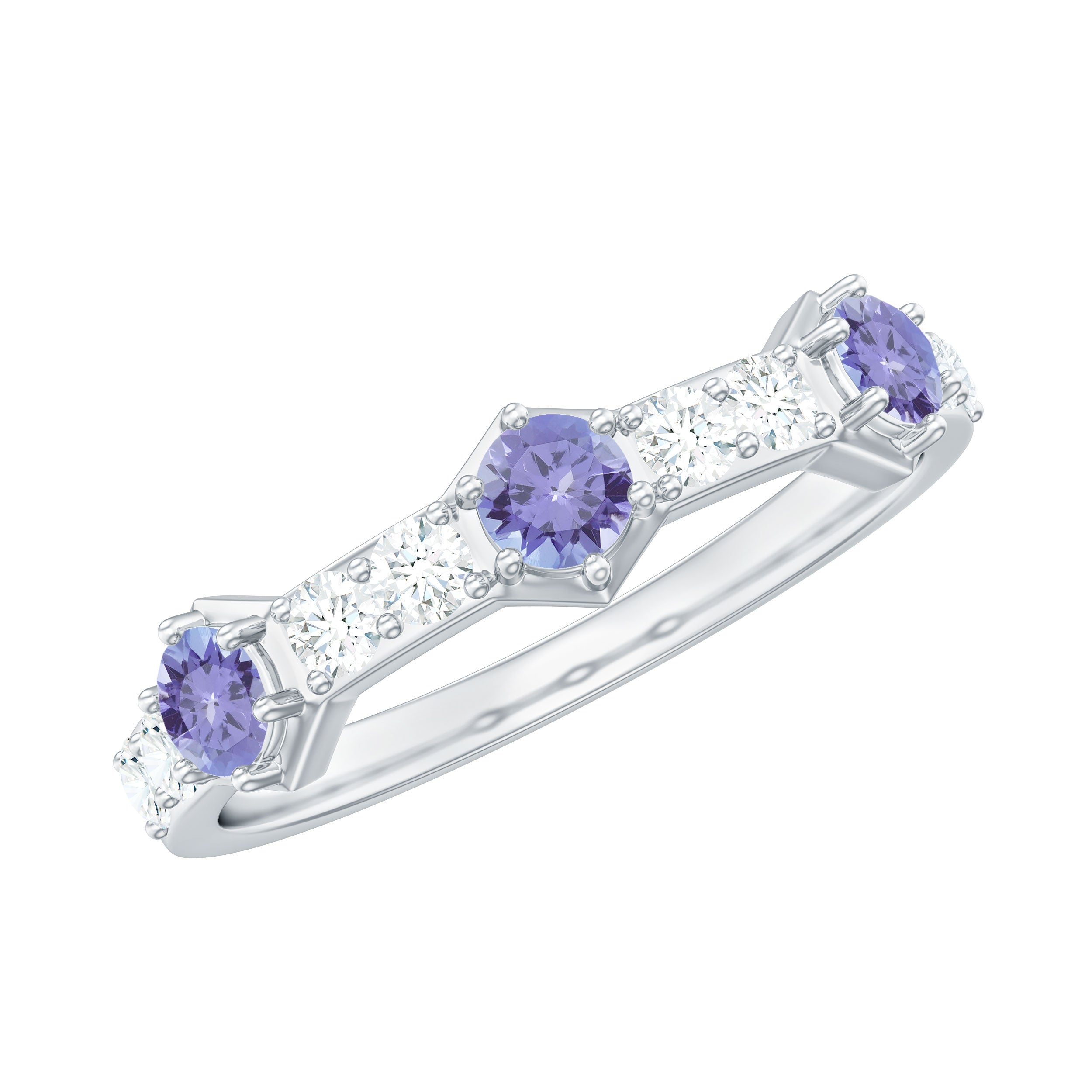 Minimal Half Eternity Ring with Tanzanite and Diamond