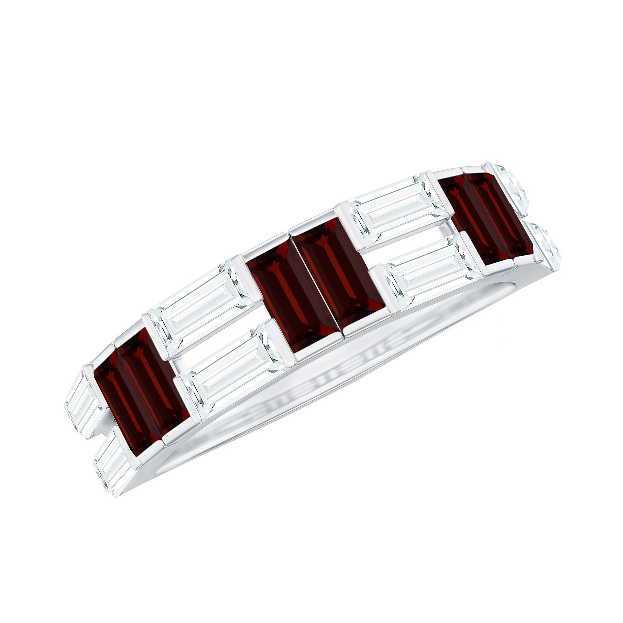 Certified Real Baguette Garnet Half Eternity Wedding Band