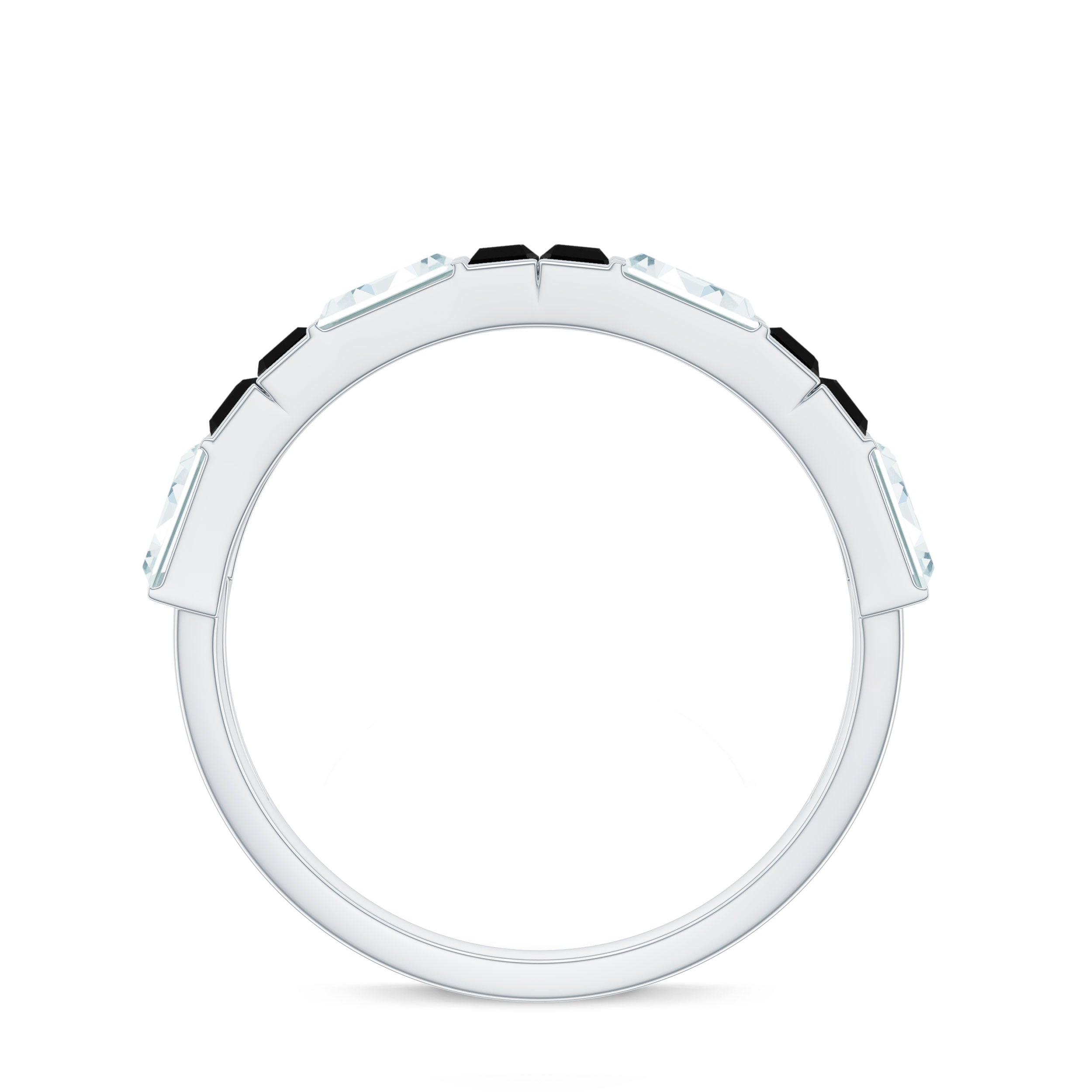 Natural Baguette Black Spinel Half Eternity Ring with Moissanite AAA - Rosec Jewels