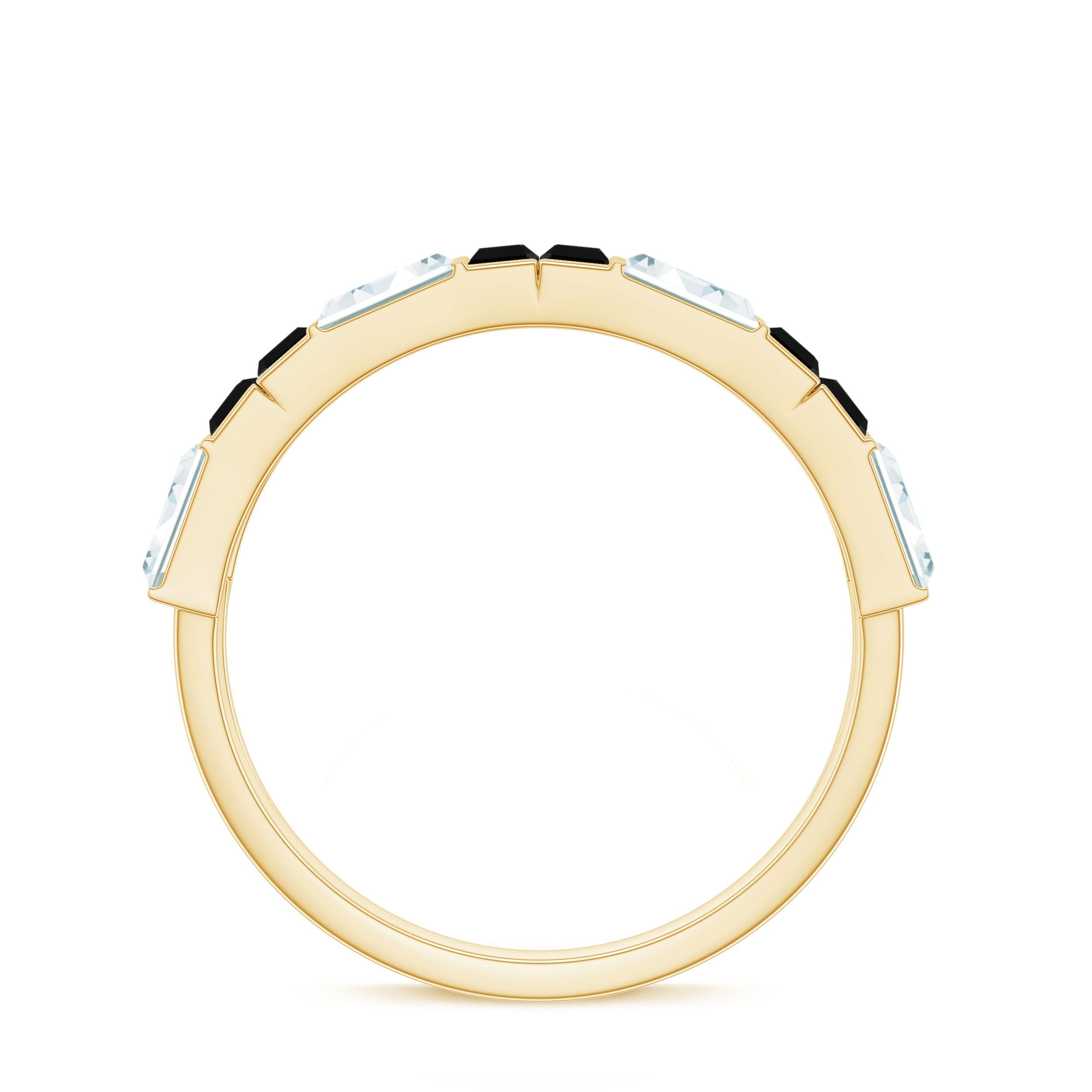 Natural Baguette Black Spinel Half Eternity Ring with Moissanite AAA - Rosec Jewels