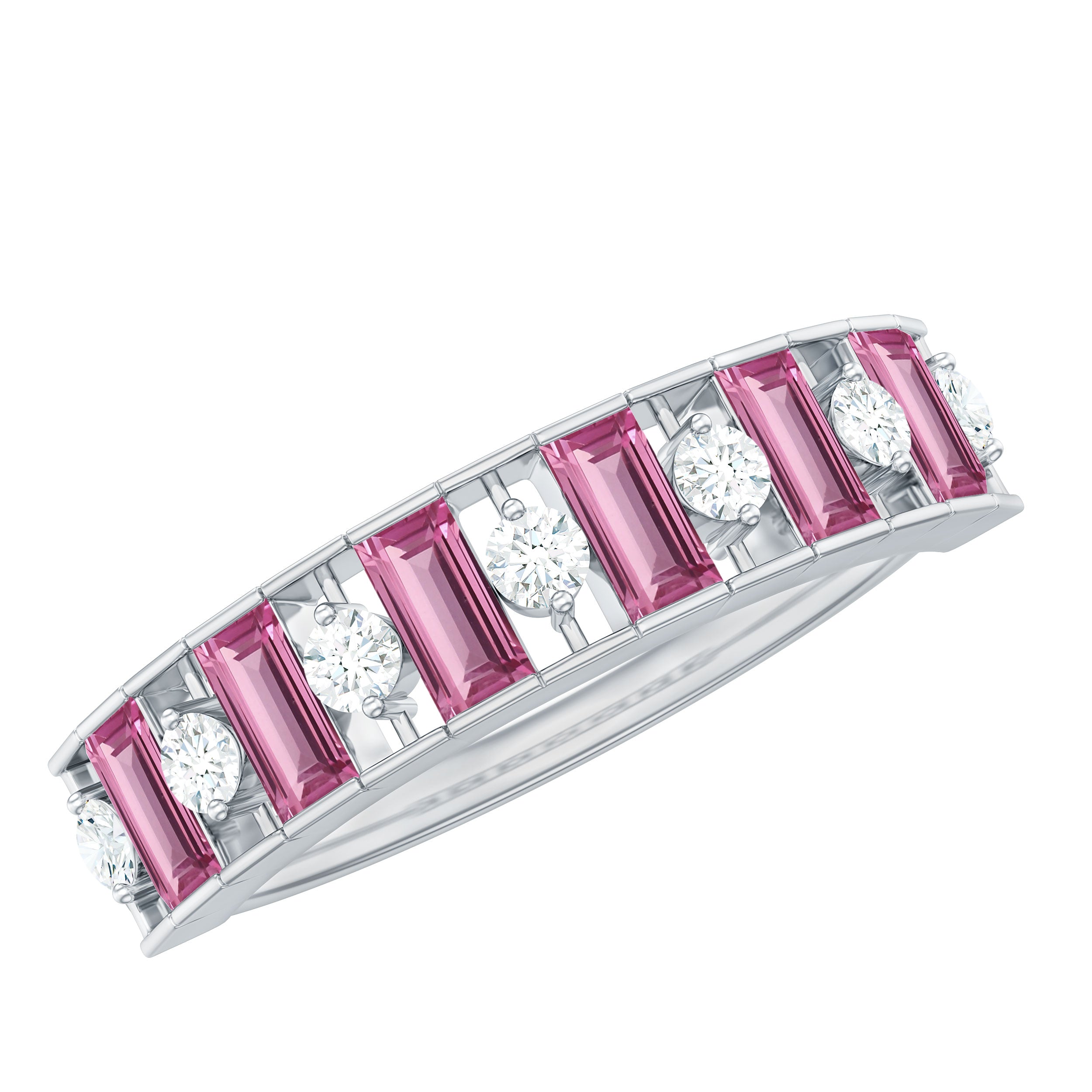 Alternate Pink Tourmaline and Diamond Half Eternity Ring AAA - Rosec Jewels