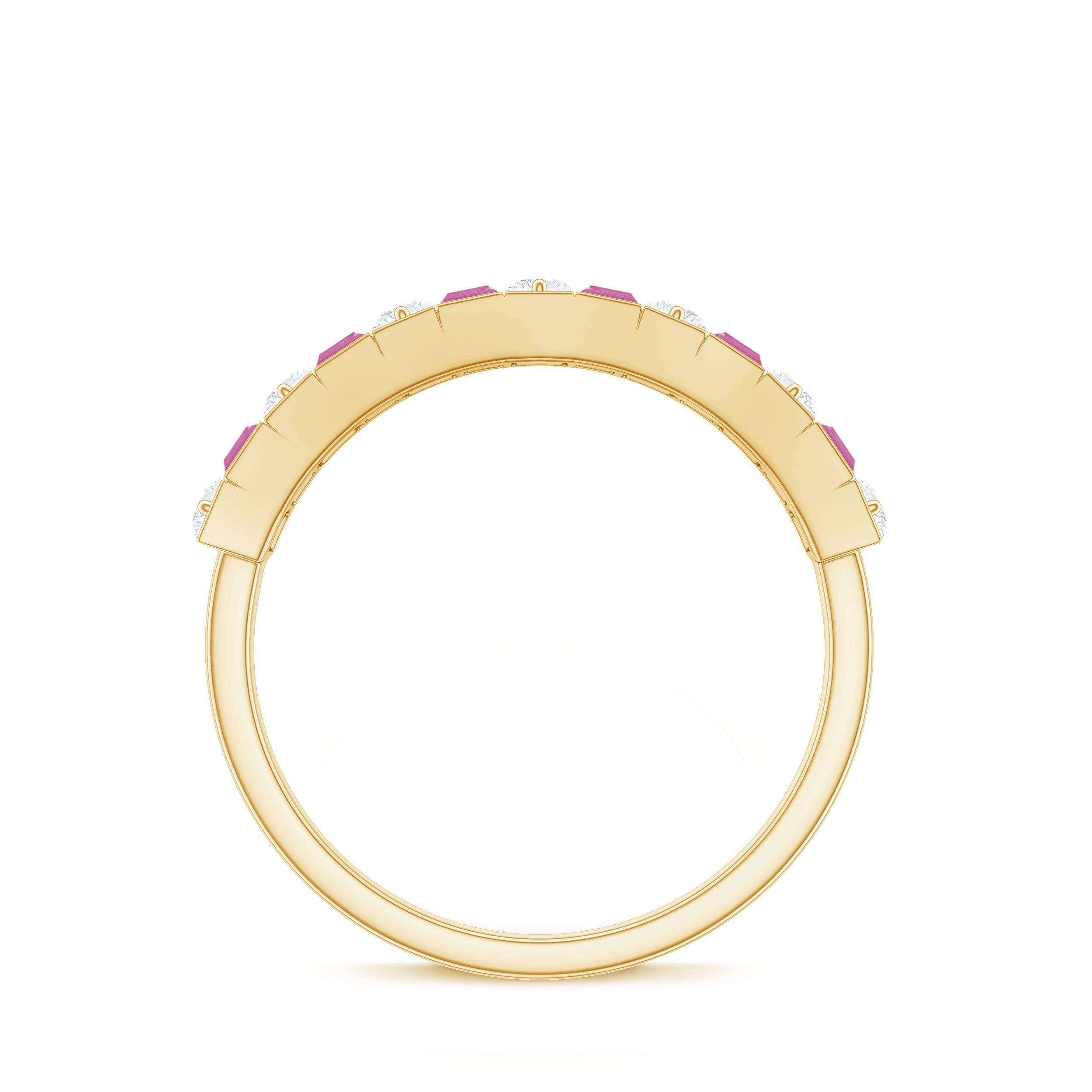 Alternate Pink Tourmaline and Diamond Half Eternity Ring AAA - Rosec Jewels