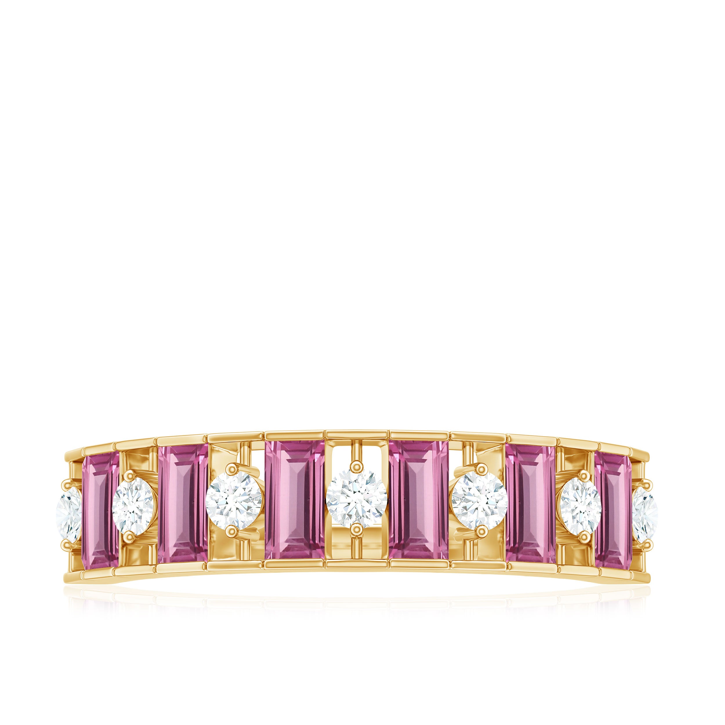 Alternate Pink Tourmaline and Diamond Half Eternity Ring AAA - Rosec Jewels