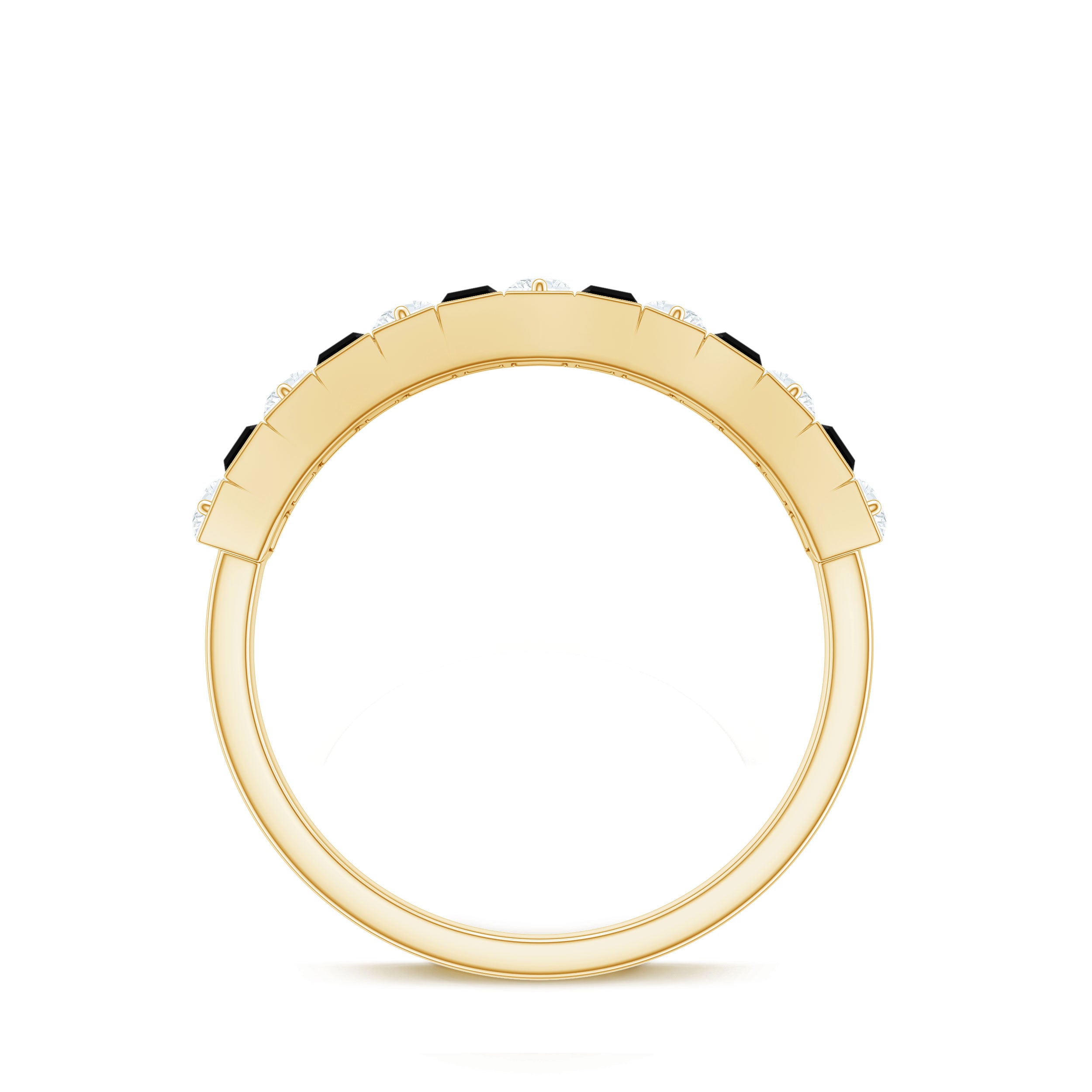 Natural Baguette Black Spinel Half Eternity Ring with Diamond AAA - Rosec Jewels