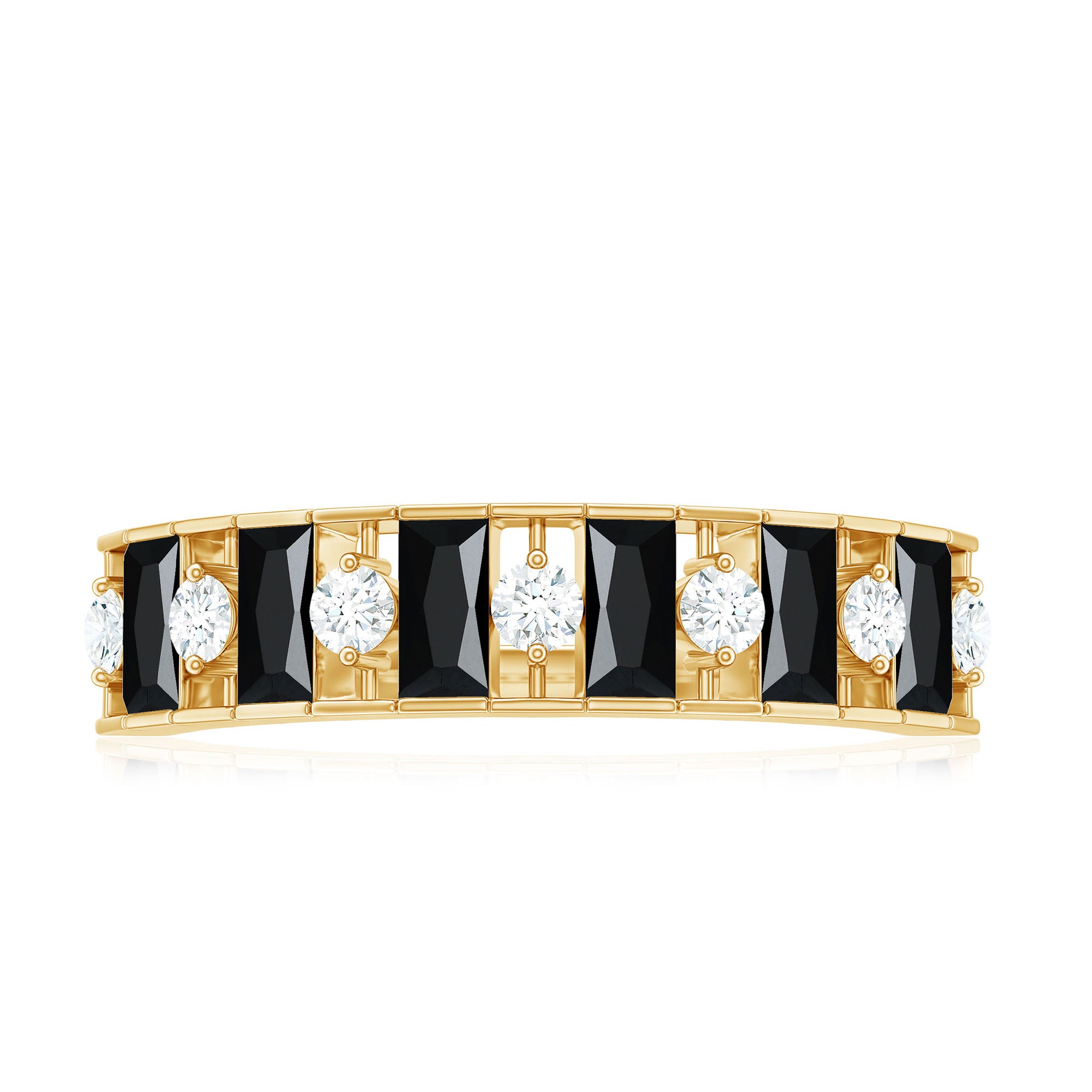 Natural Baguette Black Spinel Half Eternity Ring with Diamond AAA - Rosec Jewels