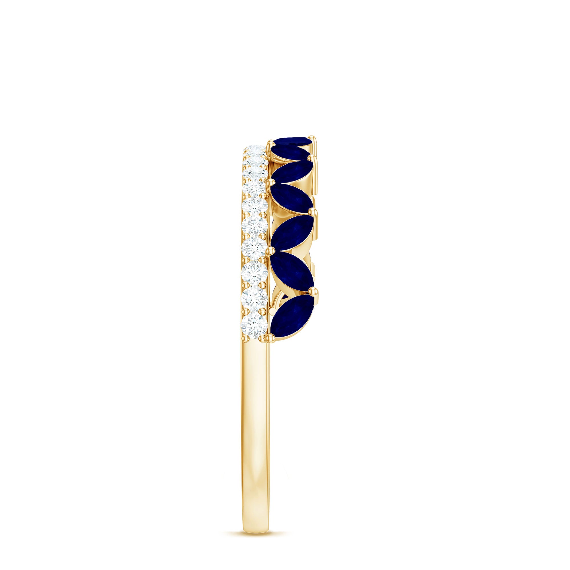 Real Marquise Blue Sapphire Half Eternity Ring with Diamond AAA - Rosec Jewels