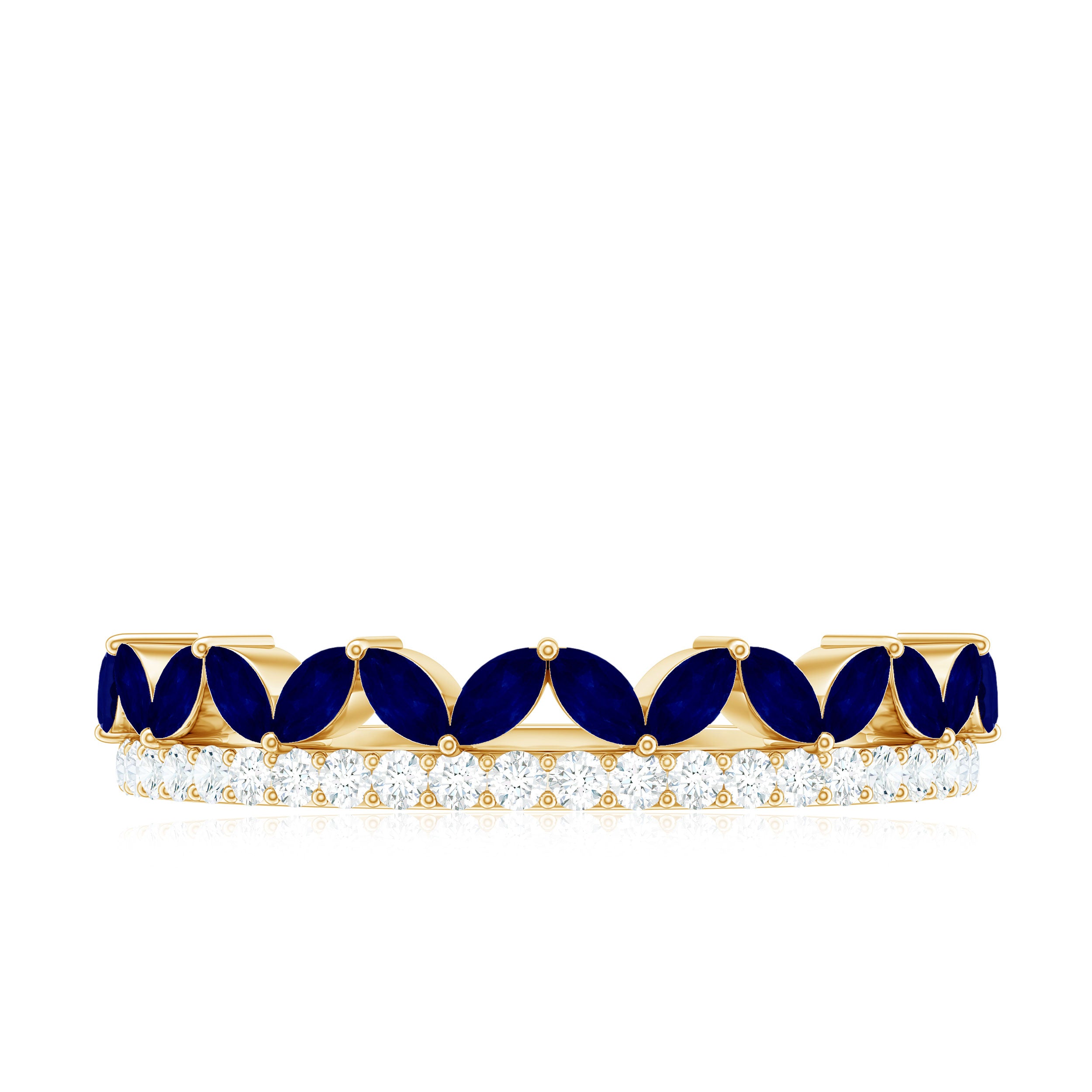 Real Marquise Blue Sapphire Half Eternity Ring with Diamond AAA - Rosec Jewels