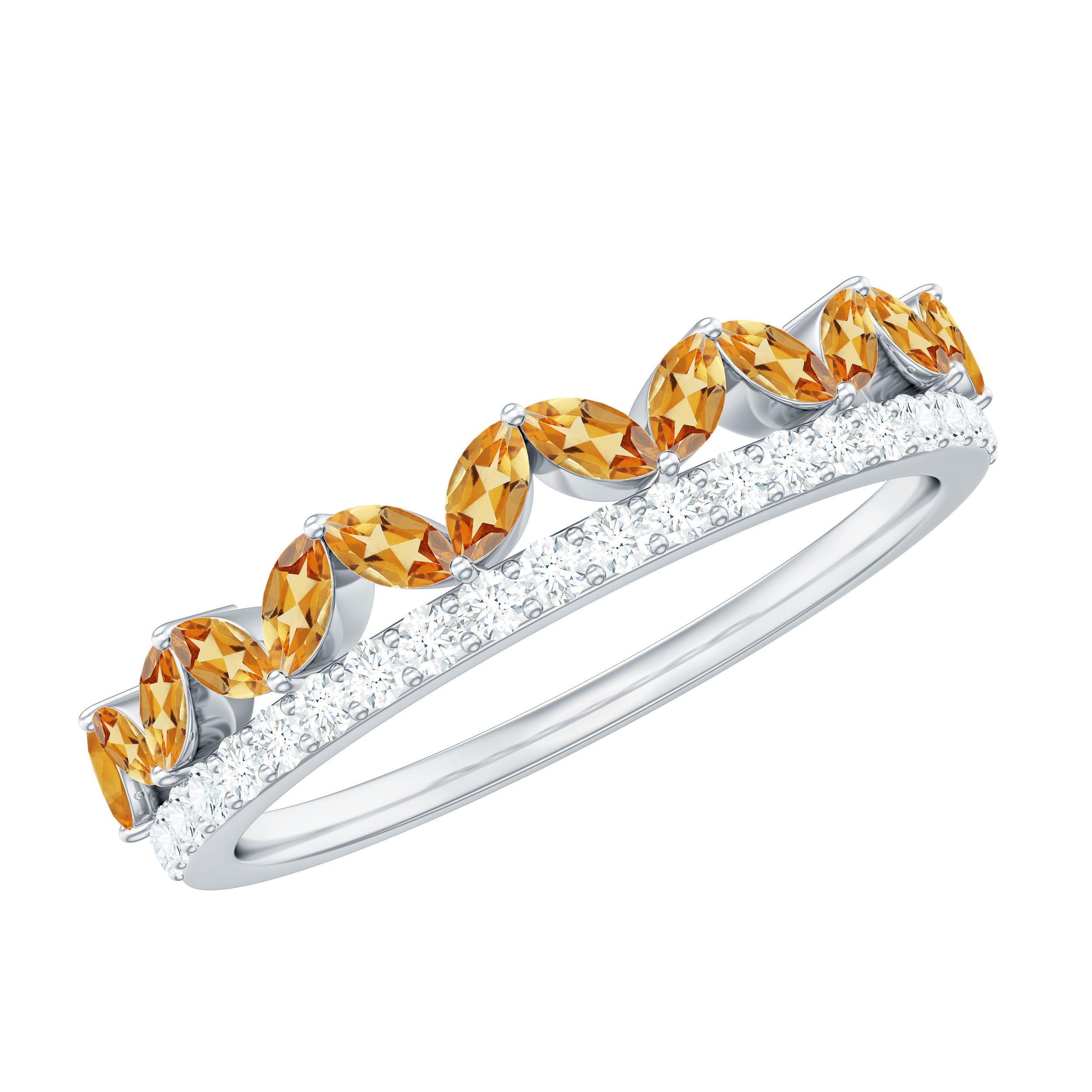 Citrine and Diamond Crown Style Half Eternity Ring