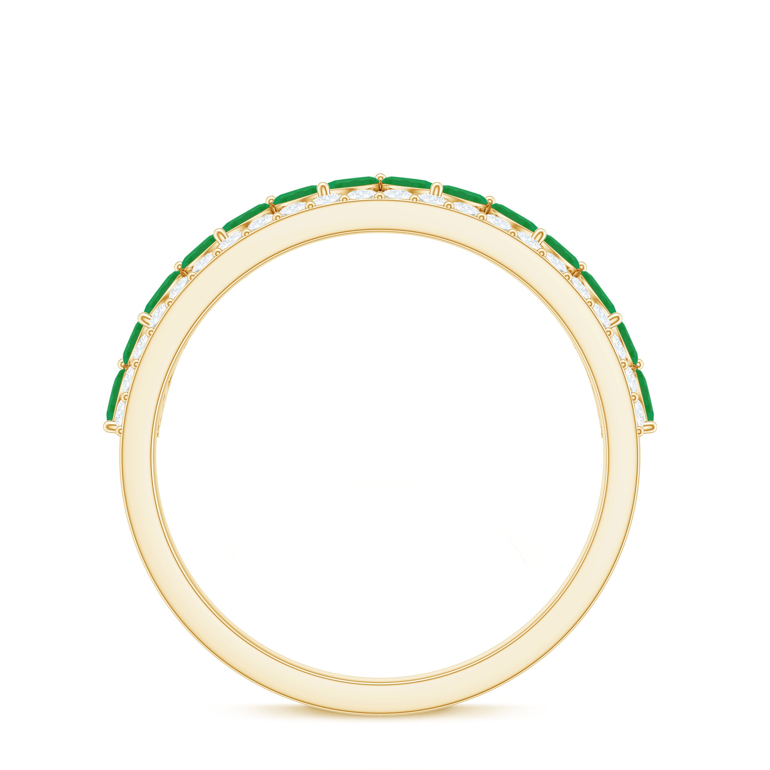 Real Marquise Emerald Half Eternity Wedding Band with Diamond AAA - Rosec Jewels