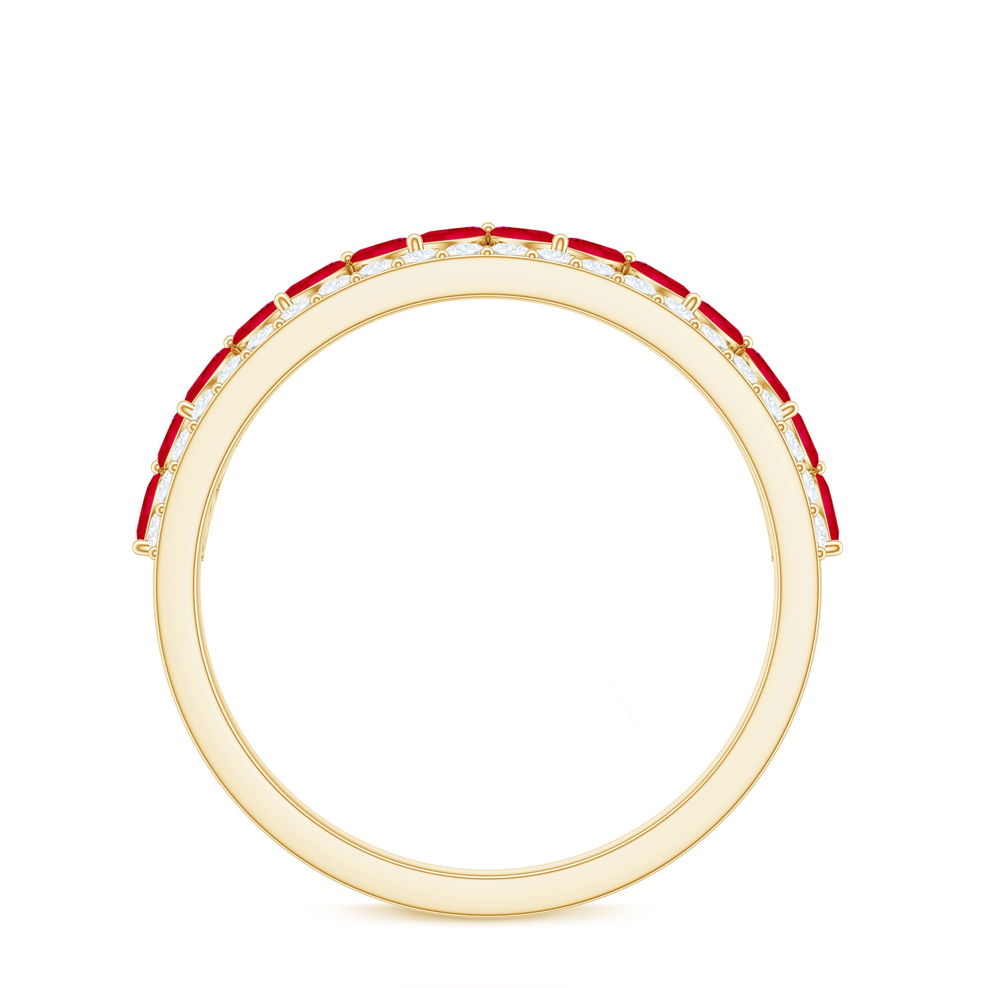 Natural Marquise Ruby Half Eternity Anniversary Ring with Diamond AAA - Rosec Jewels