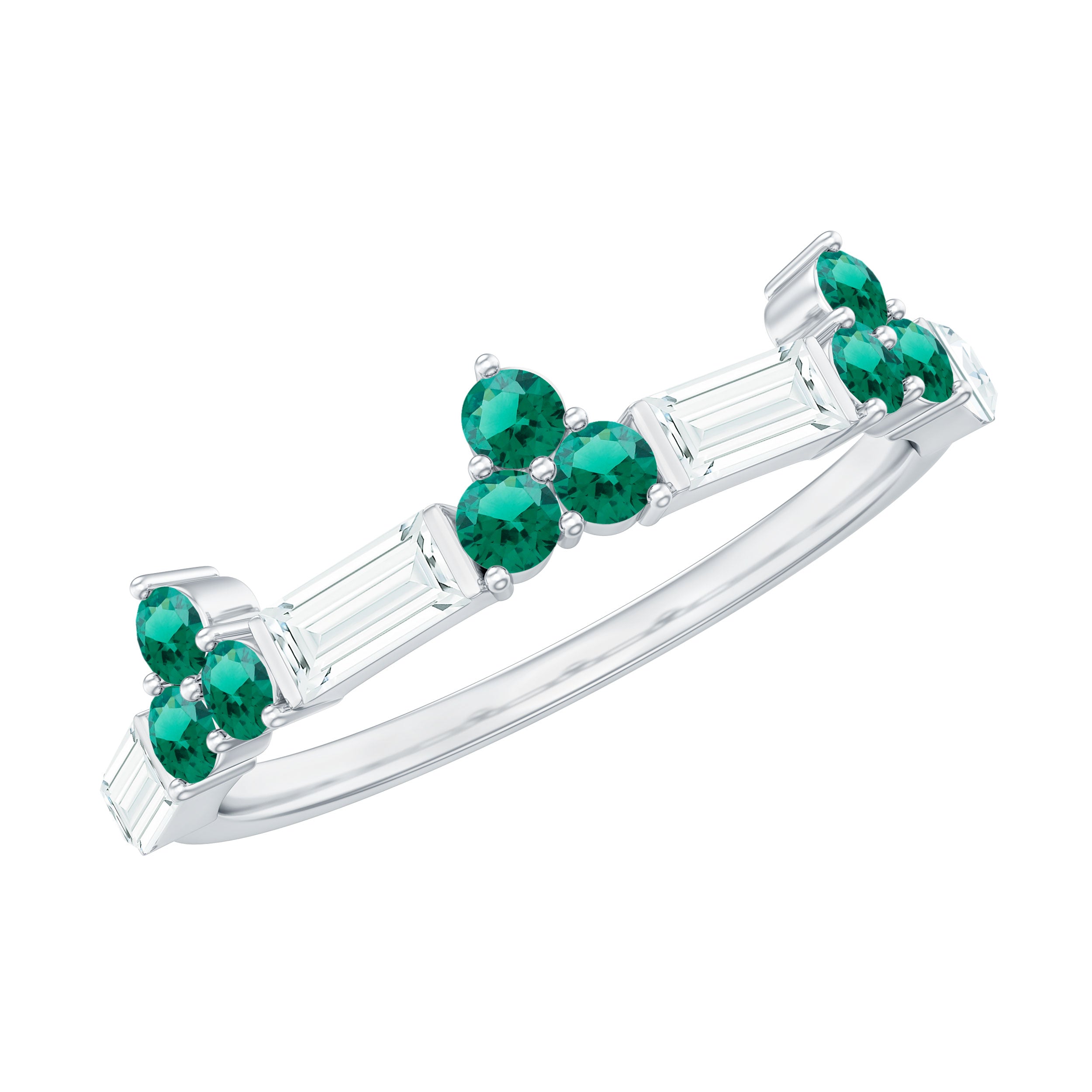 Certified Lab Grown Emerald Half Eternity Anniversary Ring with Moissanite