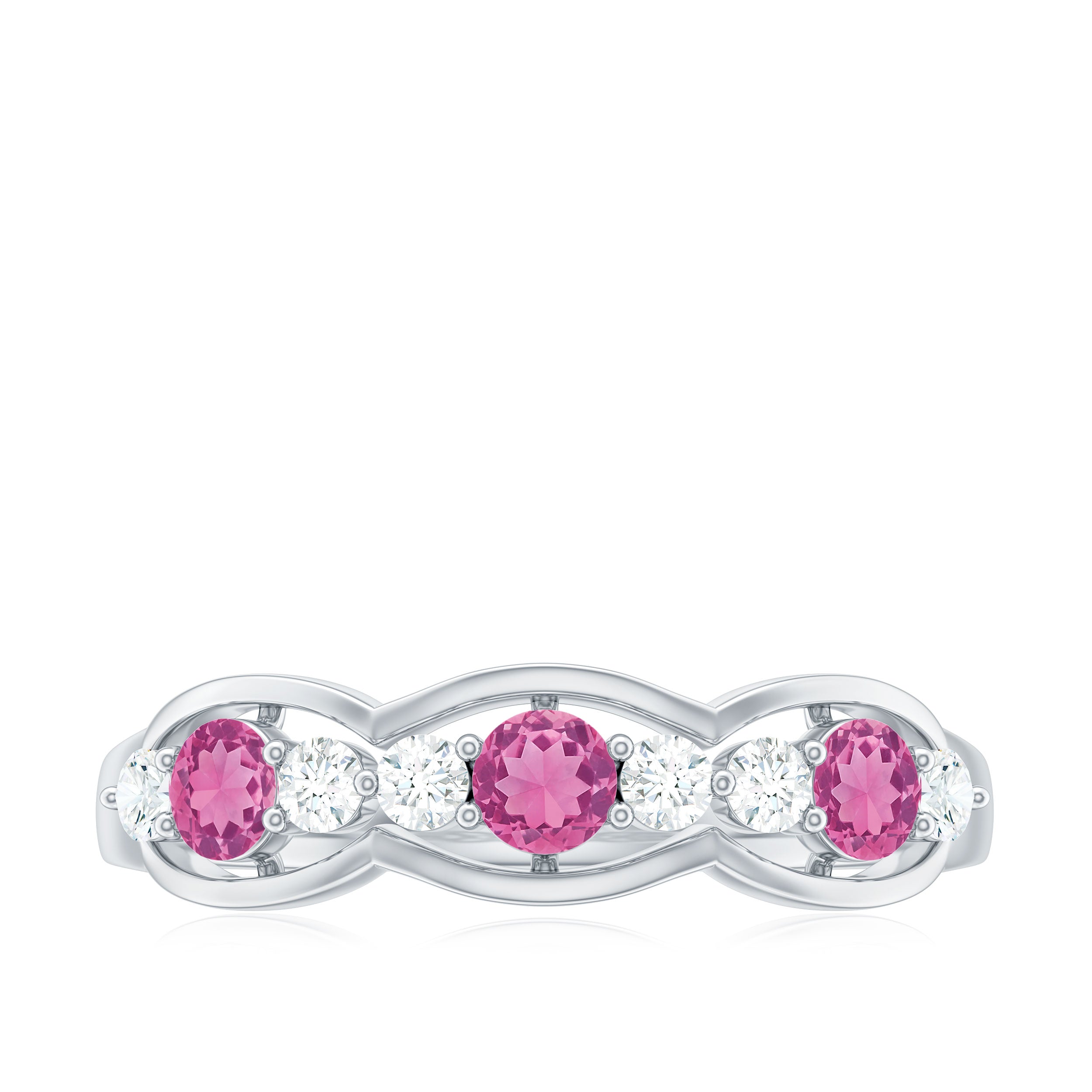 Pink Tourmaline and Diamond Wedding Anniversary Band Ring AAA - Rosec Jewels
