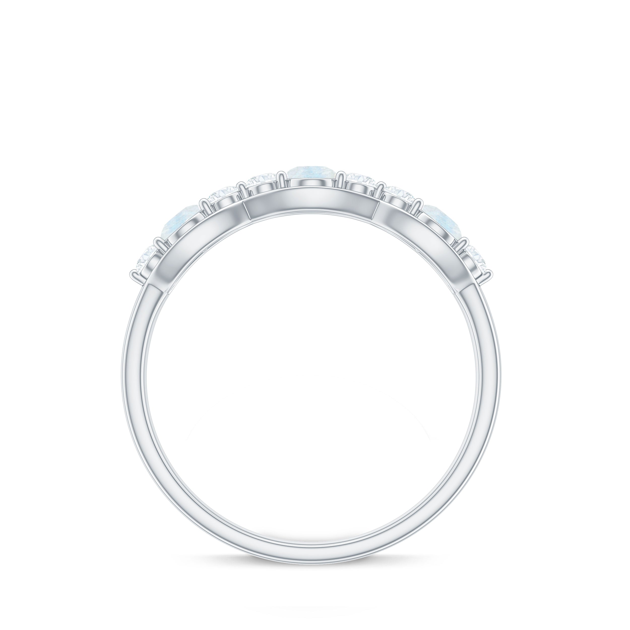 Moonstone and Diamond Wedding Anniversary Ring AAA - Rosec Jewels