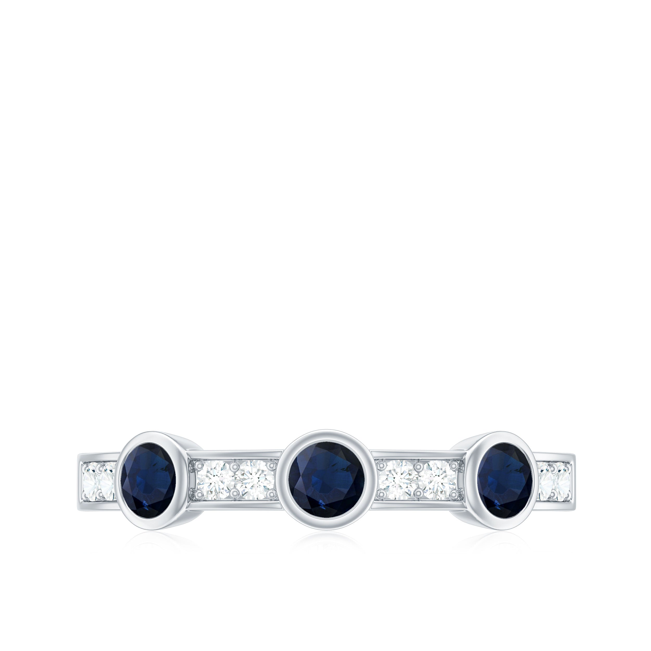 Natural Blue Sapphire Half Eternity Ring with Diamond for Women AAA - Rosec Jewels