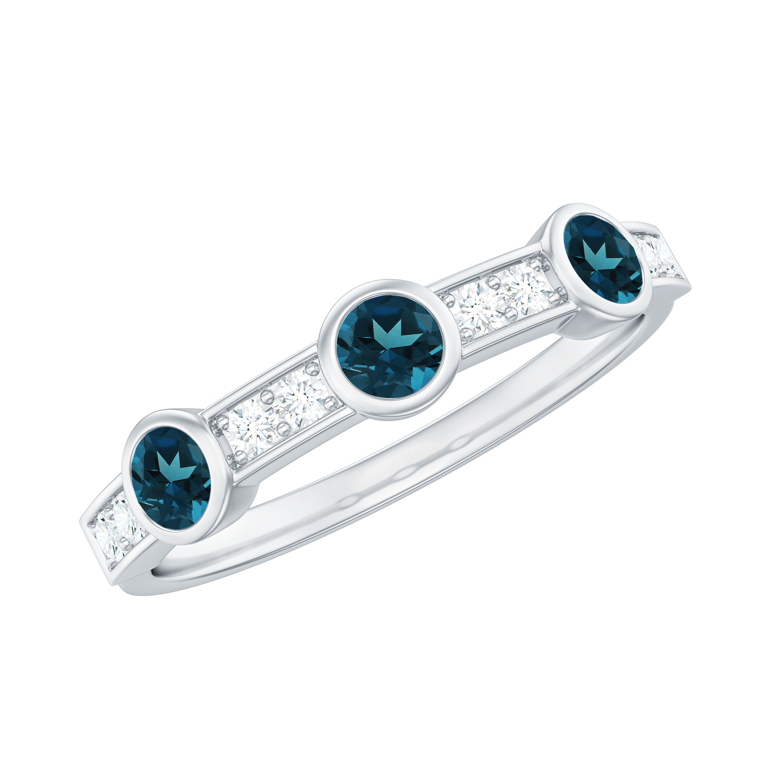 Bezel Set London Blue Topaz Half Eternity Band with Diamond