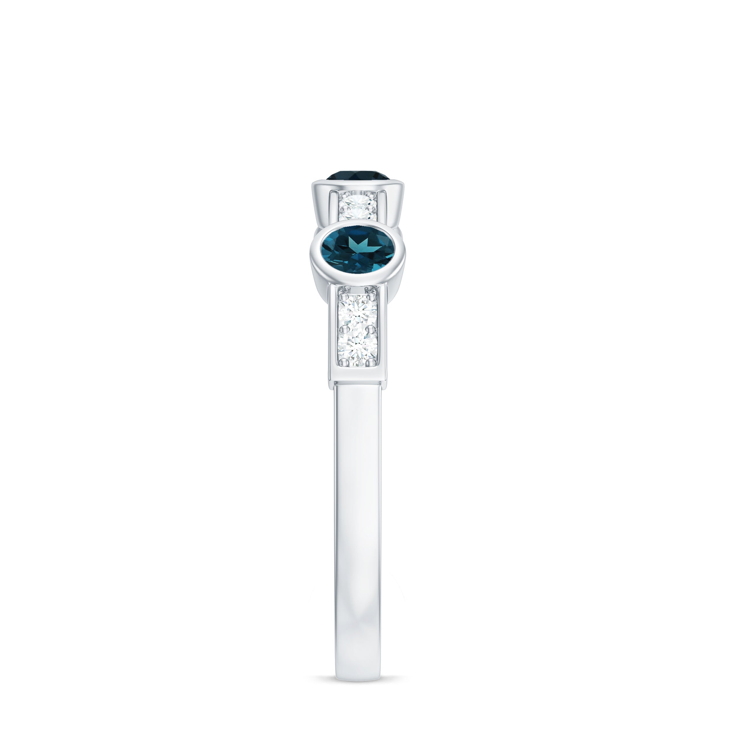 Bezel Set London Blue Topaz Half Eternity Band with Diamond AAA - Rosec Jewels