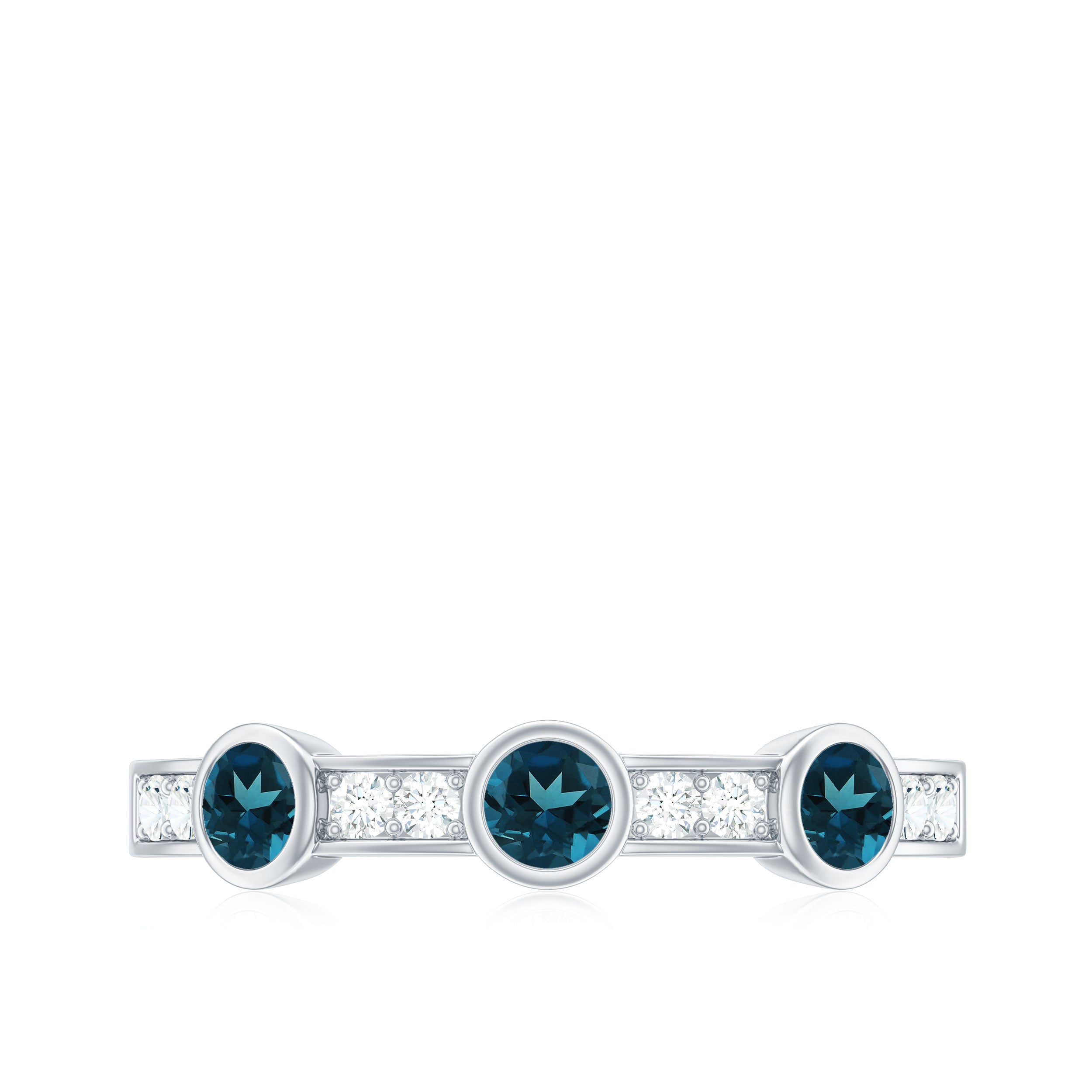 Bezel Set London Blue Topaz Half Eternity Band with Diamond AAA - Rosec Jewels