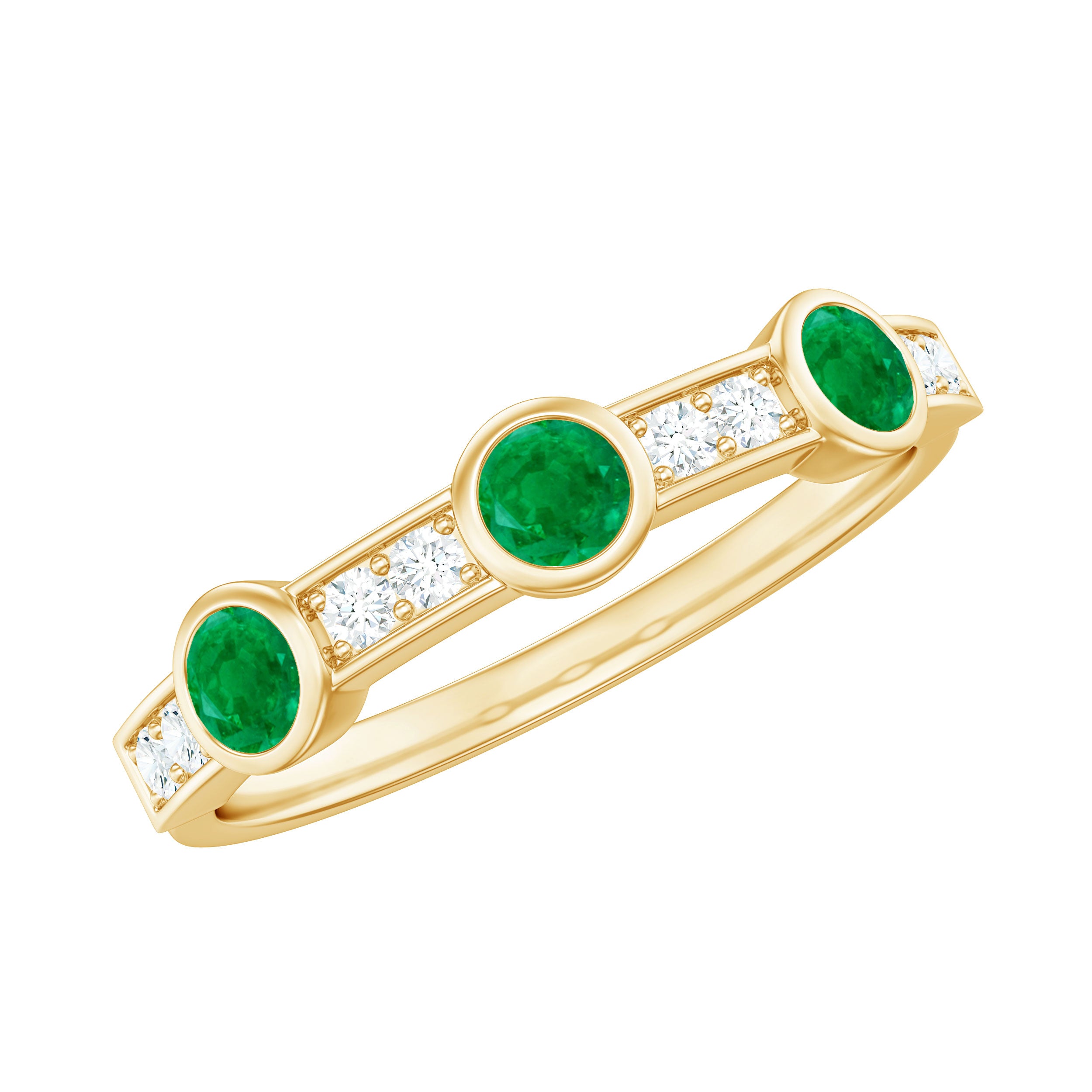 Certified Real Emerald Half Eternity Ring with Diamond AAA - Rosec Jewels