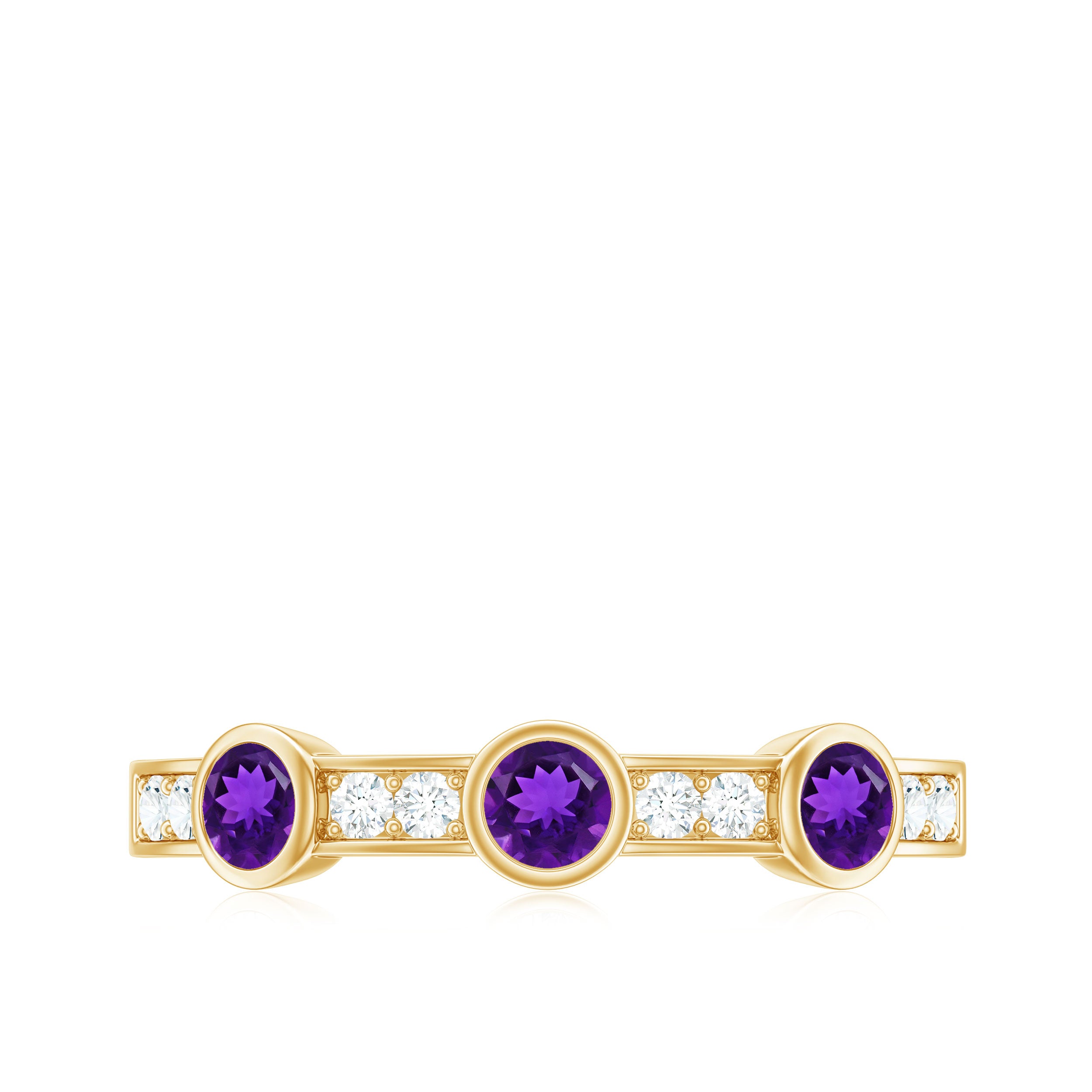 Rosec Jewels-Genuine Amethyst Diamond Half Eternity Ring in Bezel Set