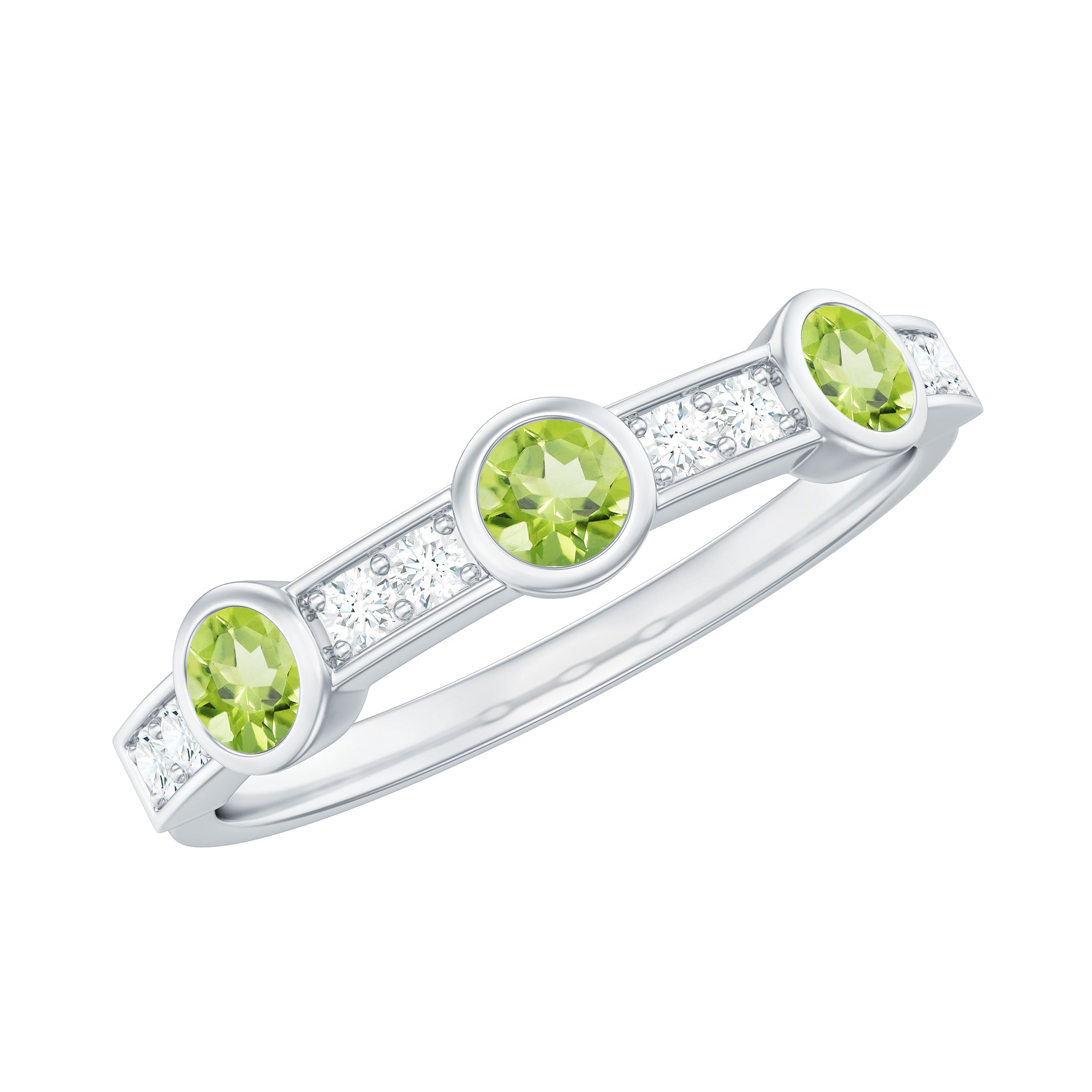 Natural Bezel Set Peridot Half Eternity Ring with Diamond AAA - Rosec Jewels