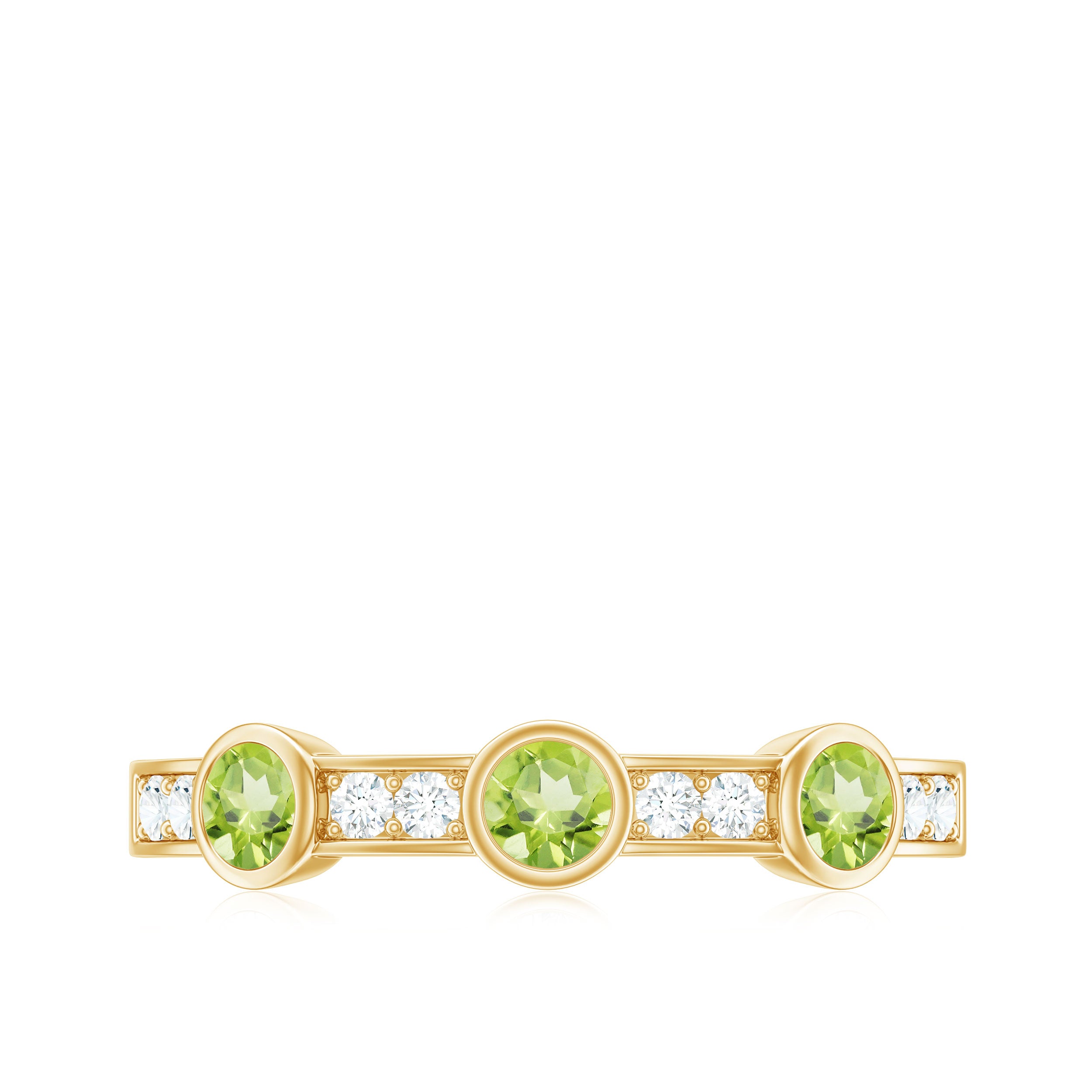 Natural Bezel Set Peridot Half Eternity Ring with Diamond AAA - Rosec Jewels