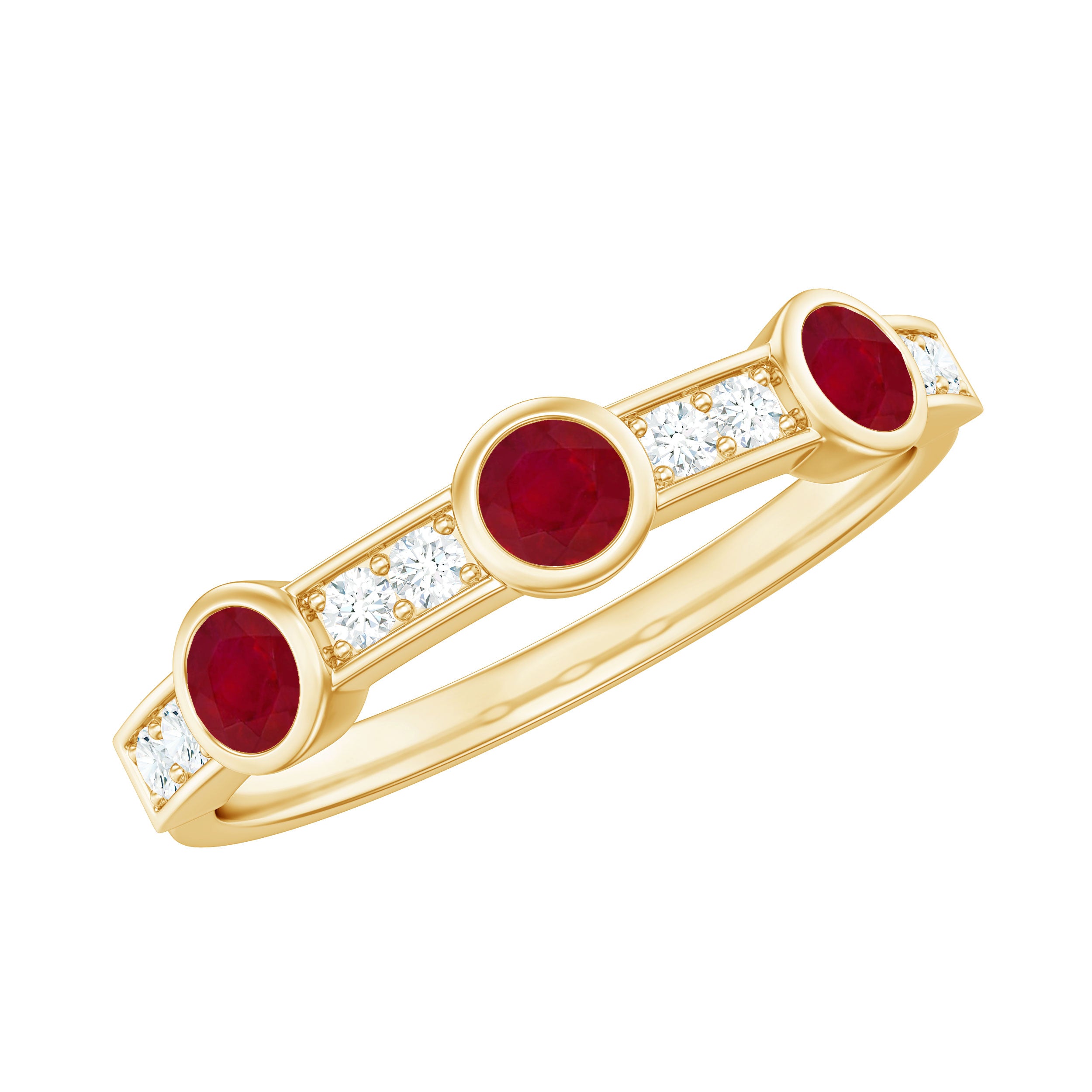 Natural Bezel Set Ruby Half Eternity Ring with Diamond AAA - Rosec Jewels