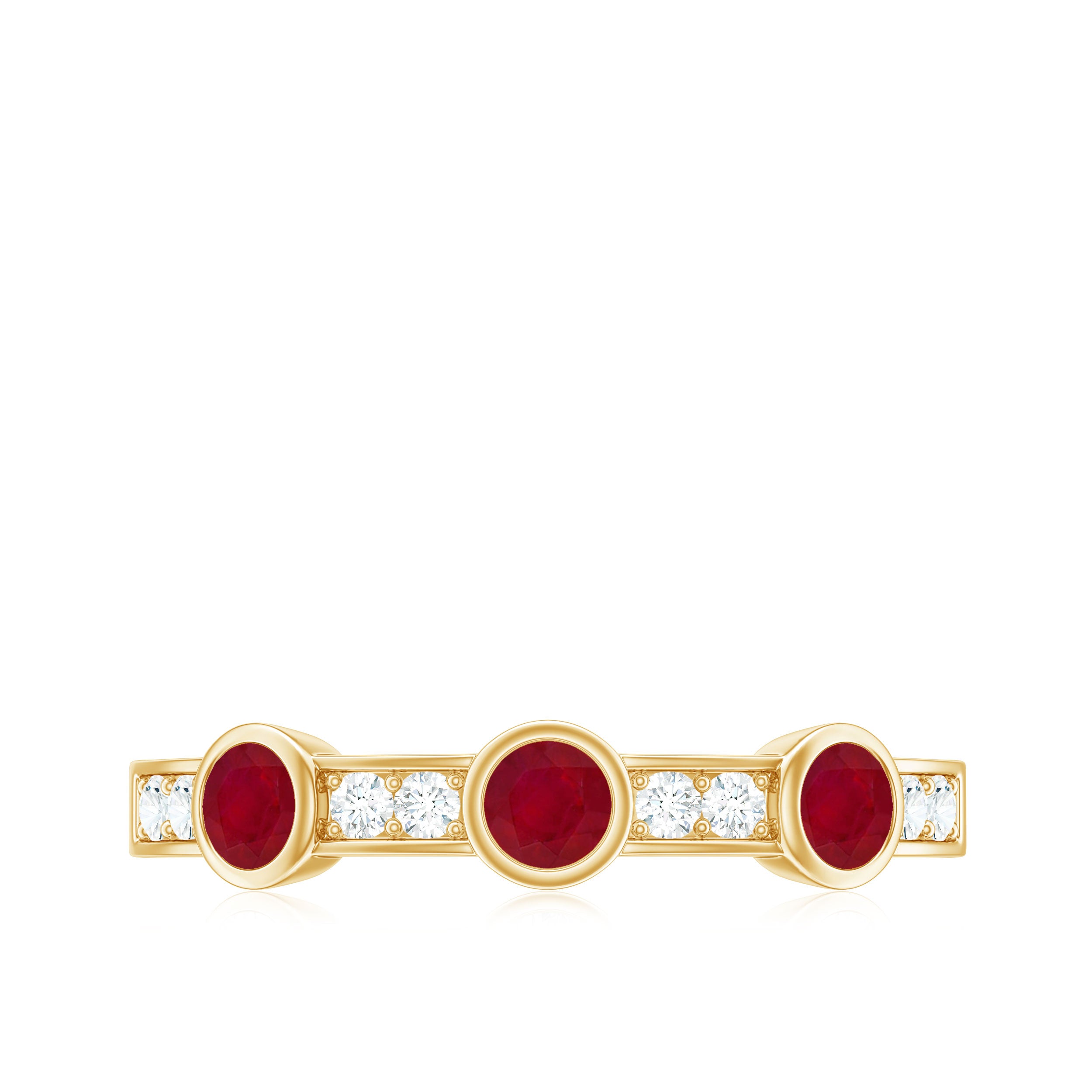 Natural Bezel Set Ruby Half Eternity Ring with Diamond AAA - Rosec Jewels