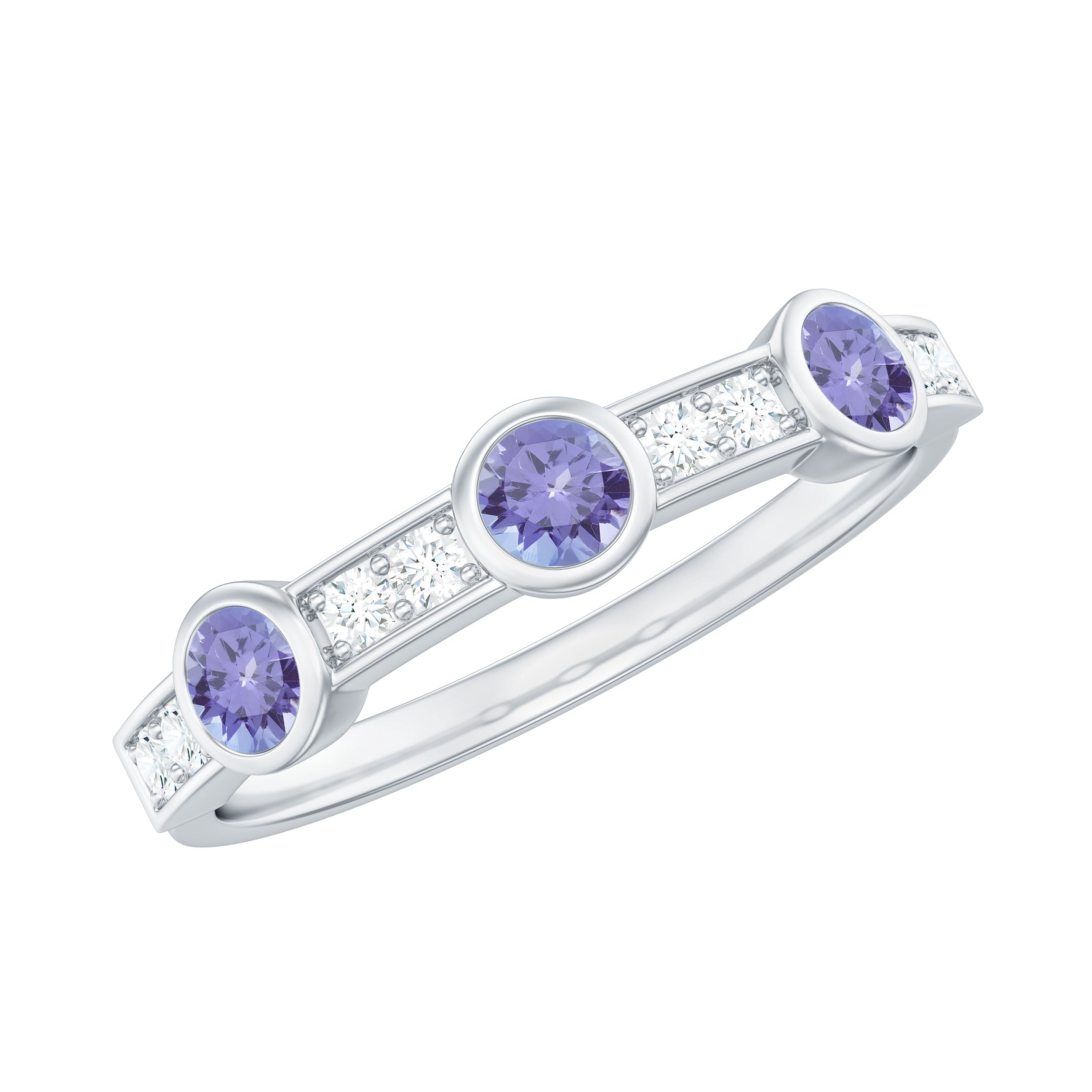 Certified Real Tanzanite Diamond Half Eternity Ring AAA - Rosec Jewels