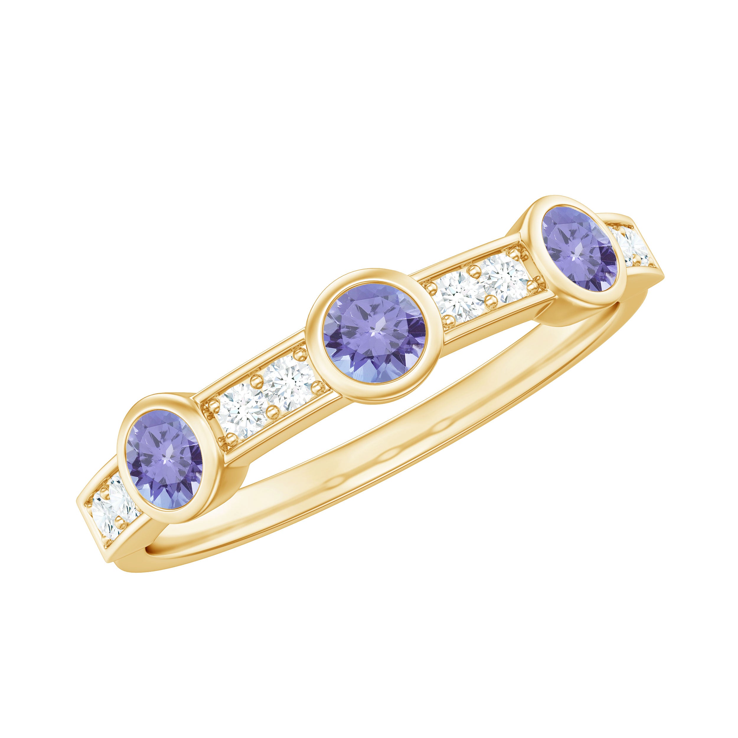 Certified Real Tanzanite Diamond Half Eternity Ring AAA - Rosec Jewels