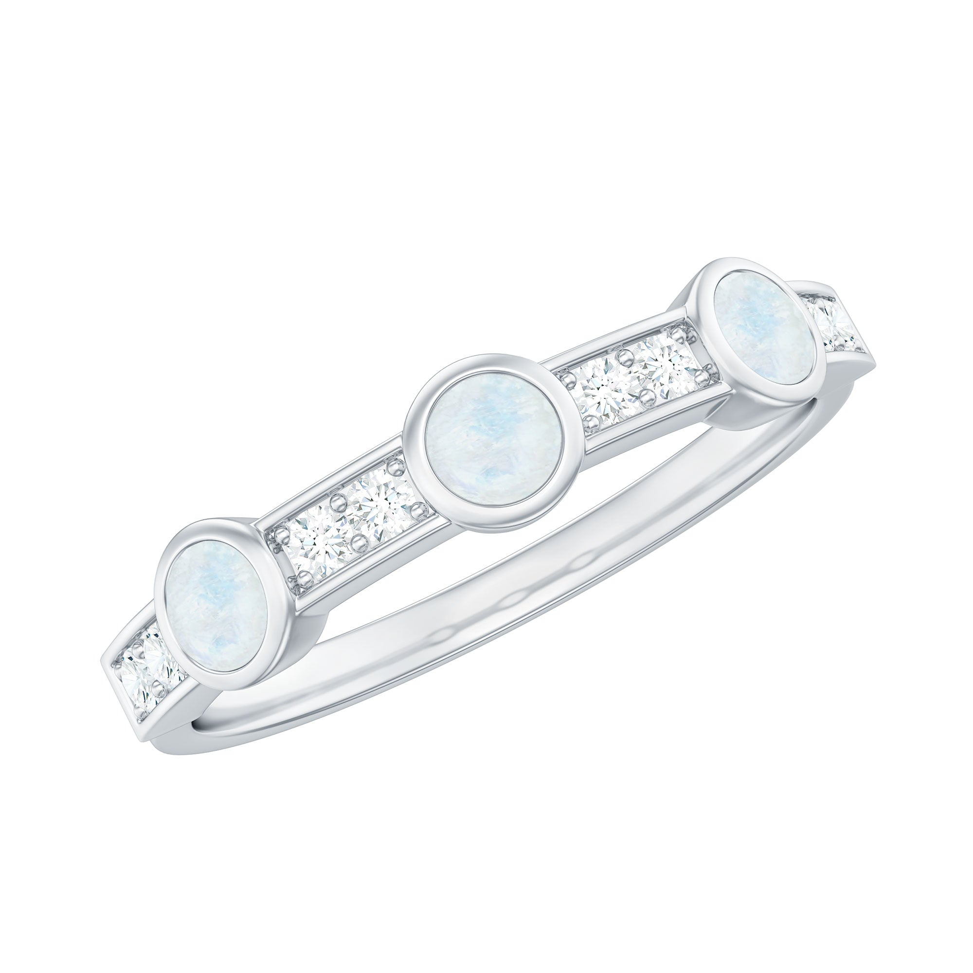 Rosec Jewels-Minimal Half Eternity Ring with Moonstone and Diamond