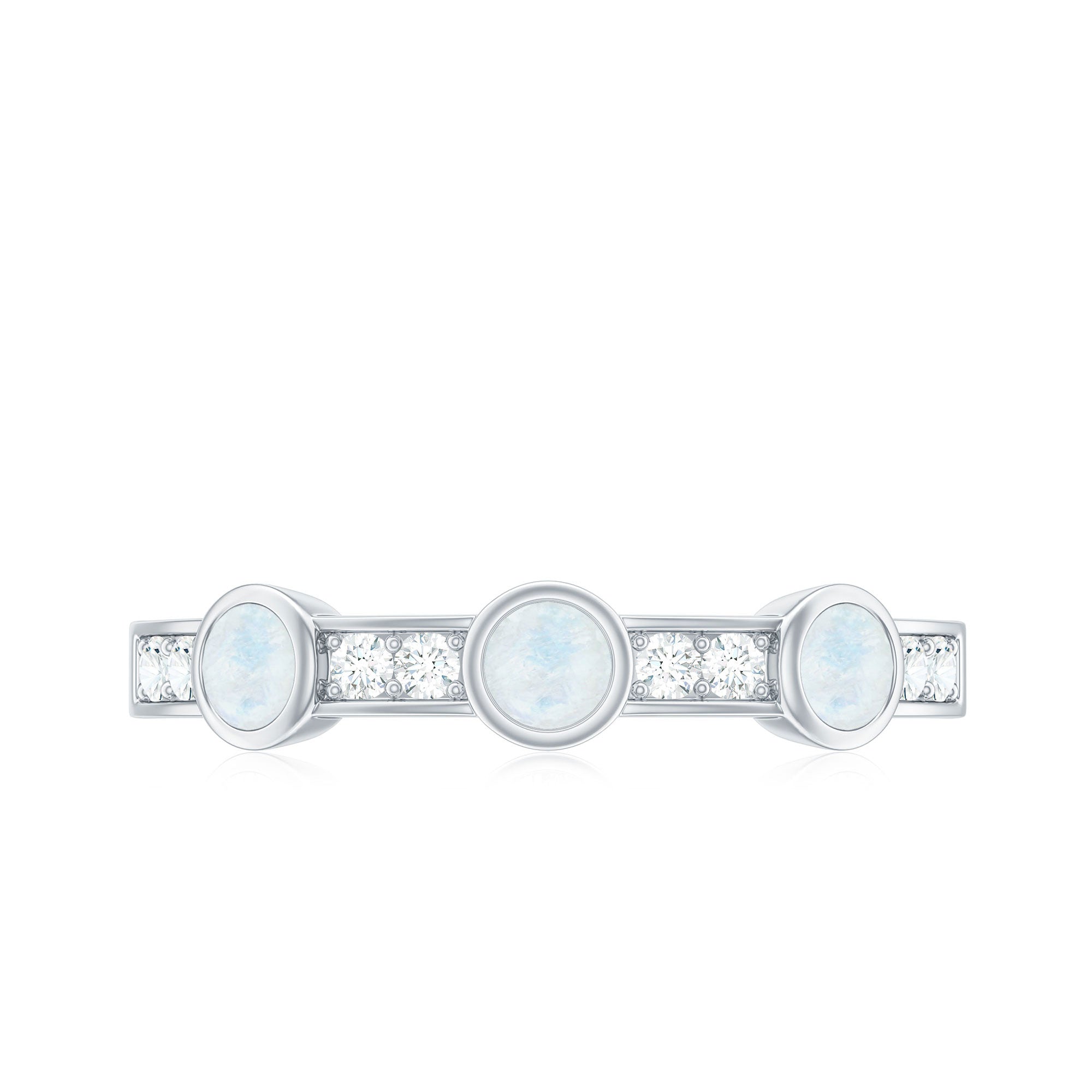 Rosec Jewels-Minimal Half Eternity Ring with Moonstone and Diamond