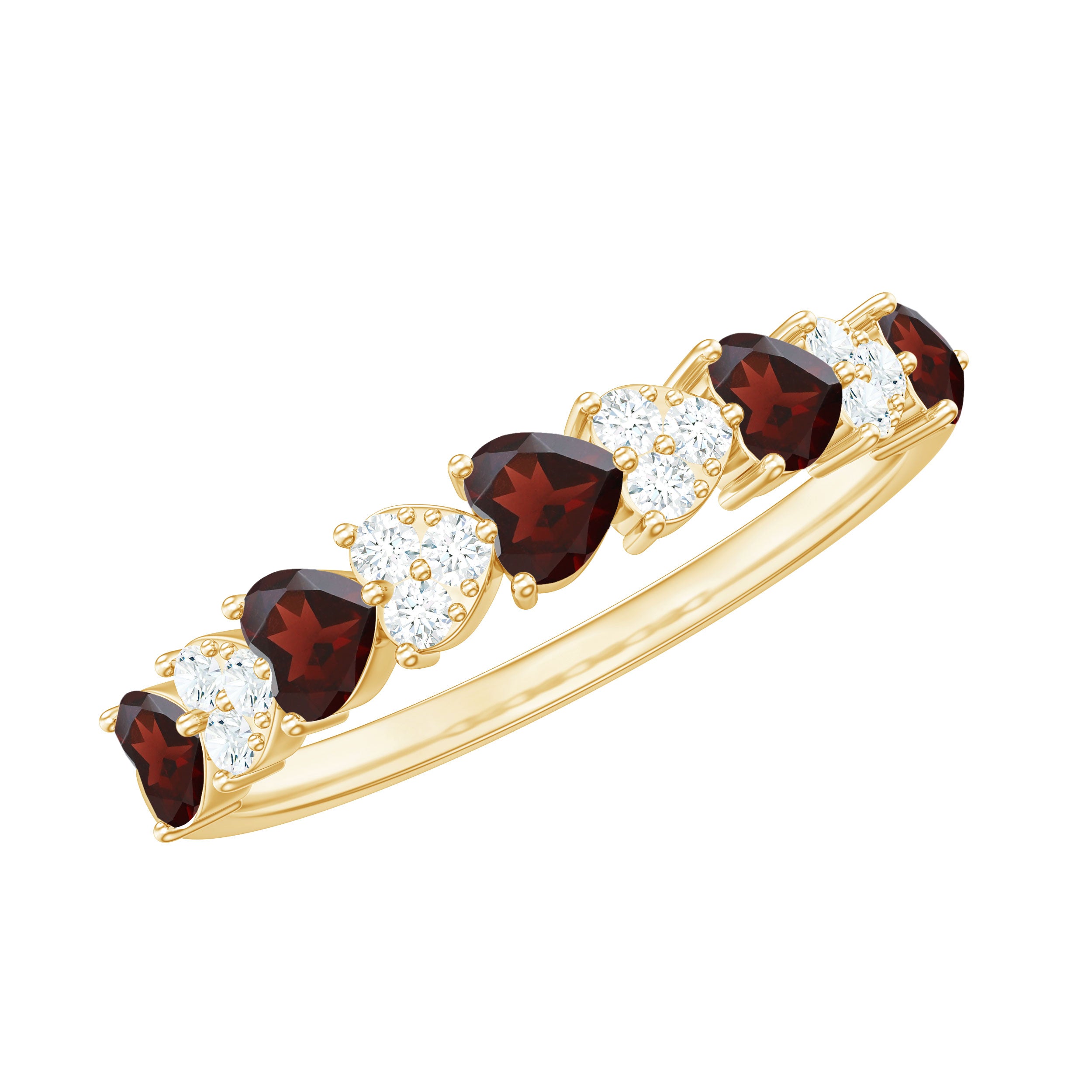 Rosec Jewels-Natural Garnet Diamond Heart Eternity Ring in East West Style