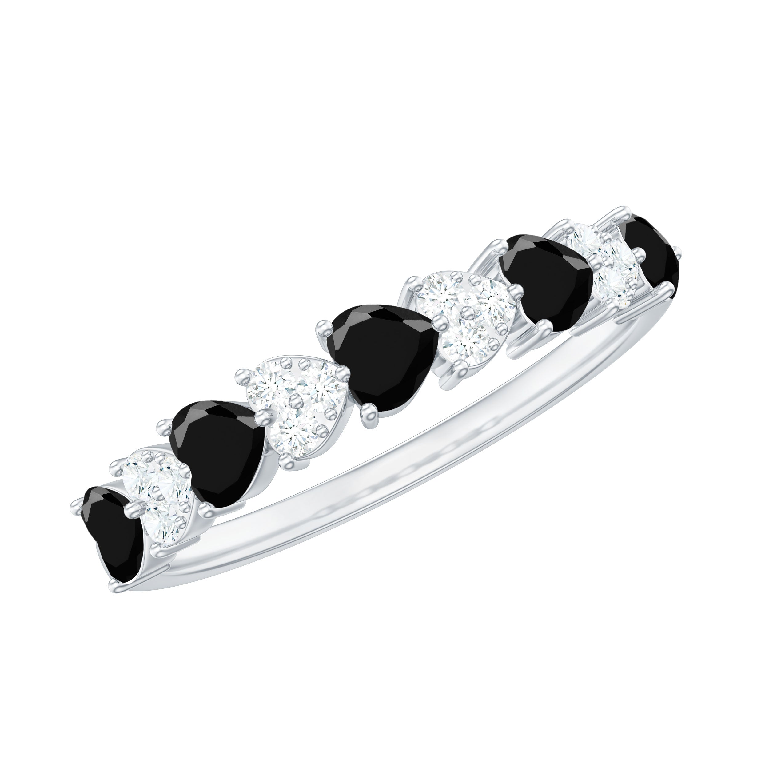 Rosec Jewels-Heart Shaped Black Onyx and Diamond Half Eternity Ring