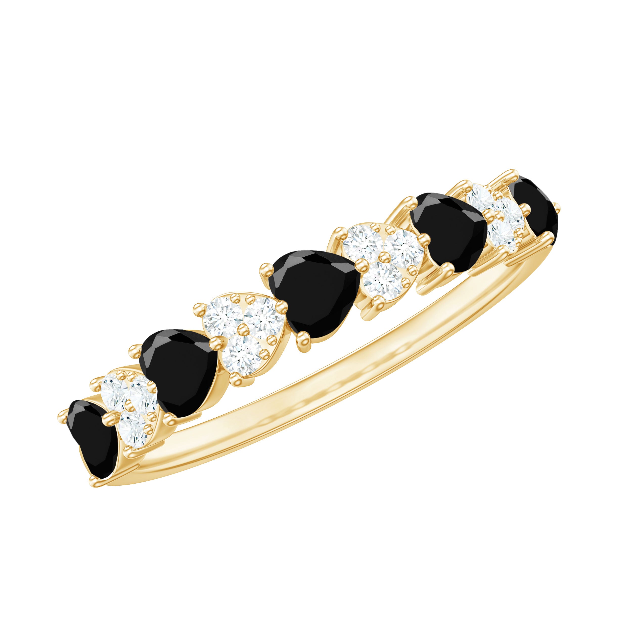 Rosec Jewels-Heart Shaped Black Onyx and Diamond Half Eternity Ring