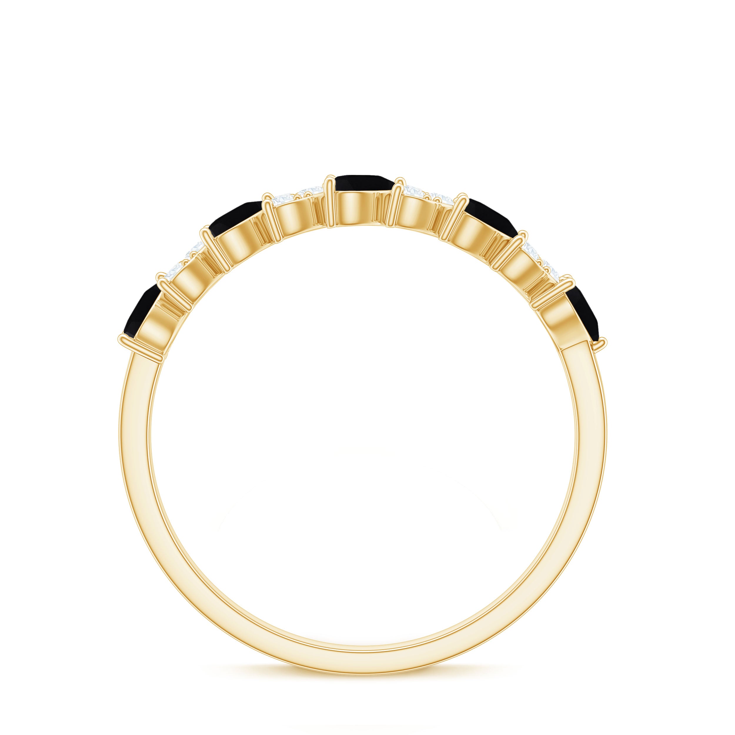 Rosec Jewels-Heart Shaped Black Onyx and Diamond Half Eternity Ring