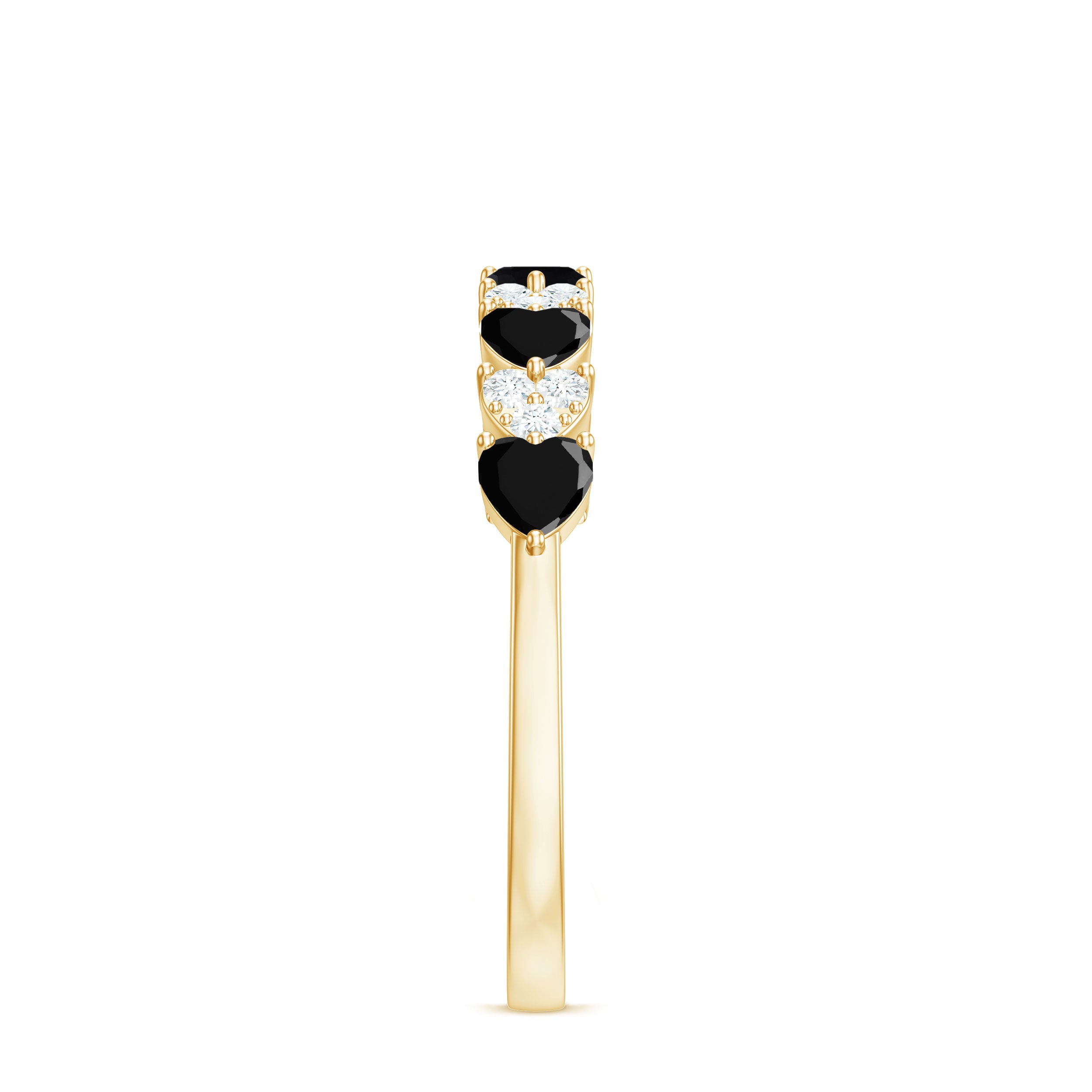 Rosec Jewels-Heart Shaped Black Onyx and Diamond Half Eternity Ring