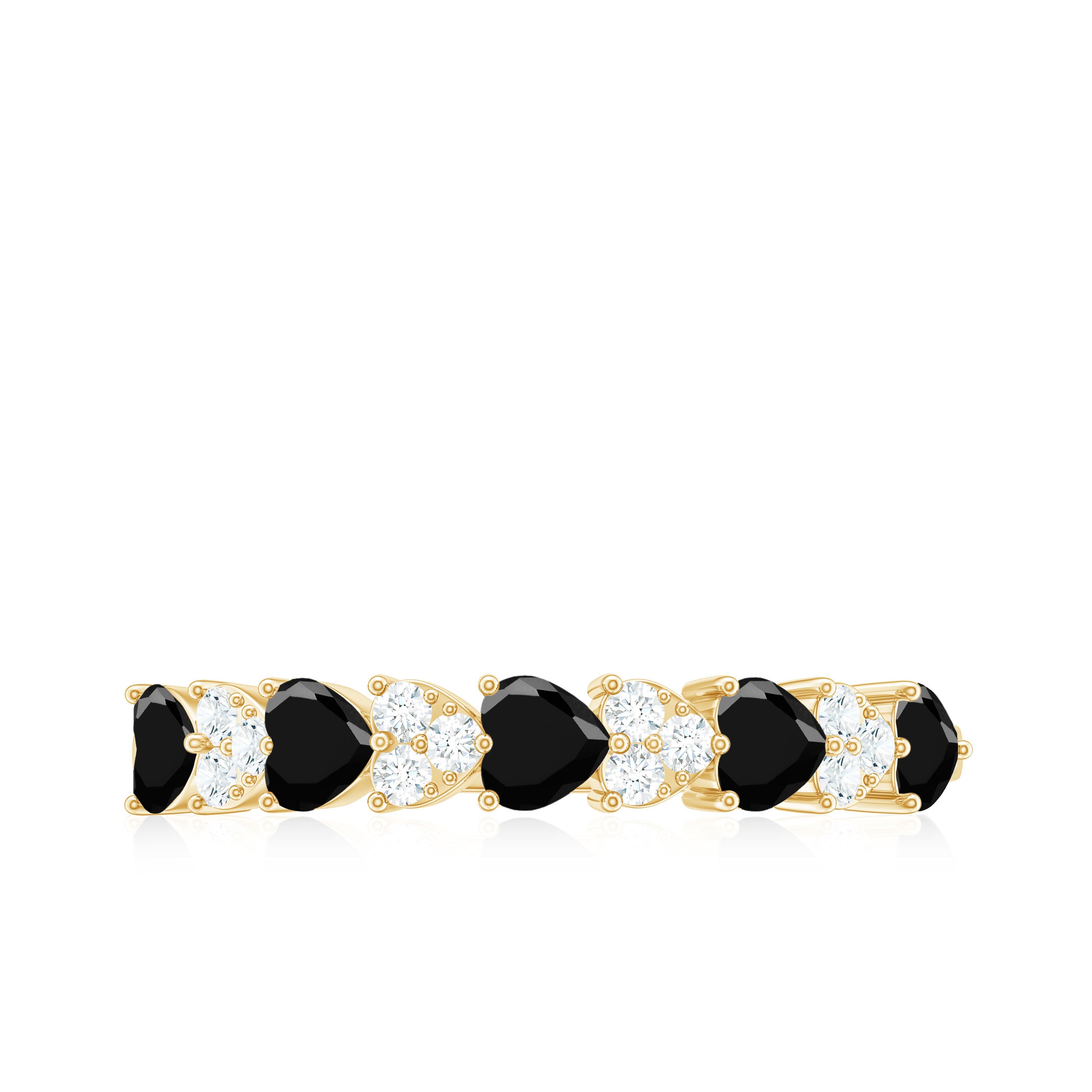 Rosec Jewels-Heart Shaped Black Onyx and Diamond Half Eternity Ring