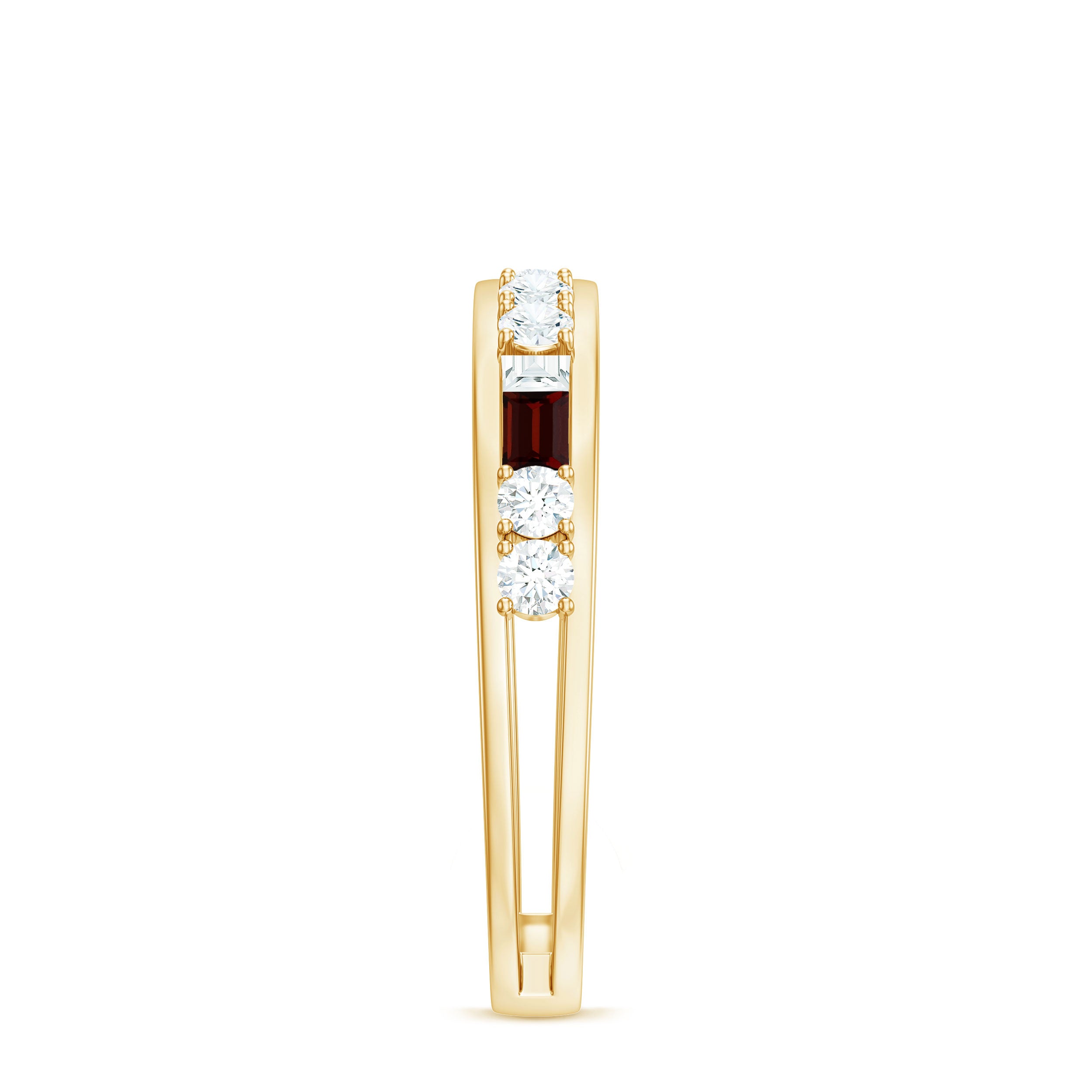 Genuine Baguette Garnet Half Eternity Band with Diamond AAA - Rosec Jewels