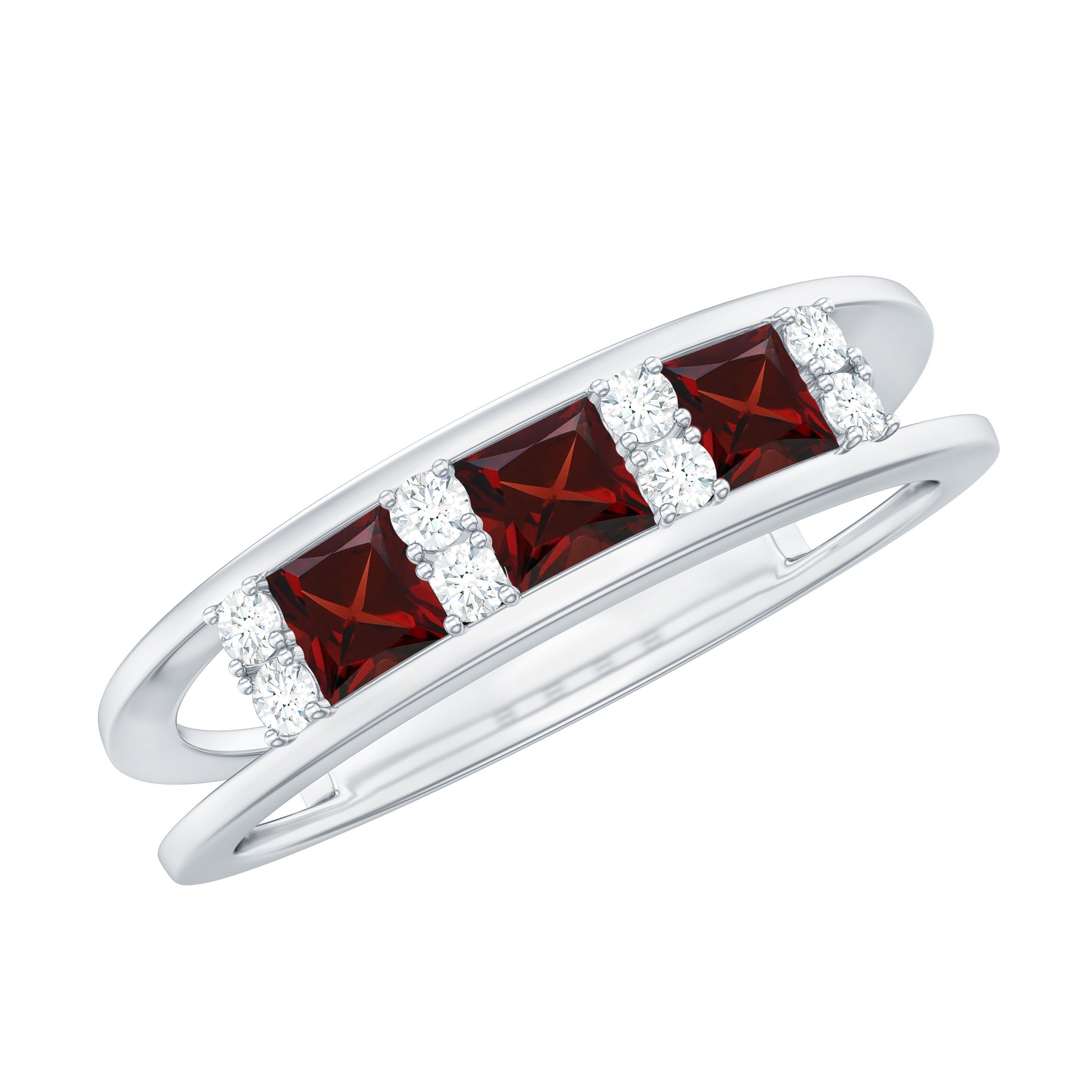 Natural Princess Cut Garnet Diamond Wedding Band AAA - Rosec Jewels