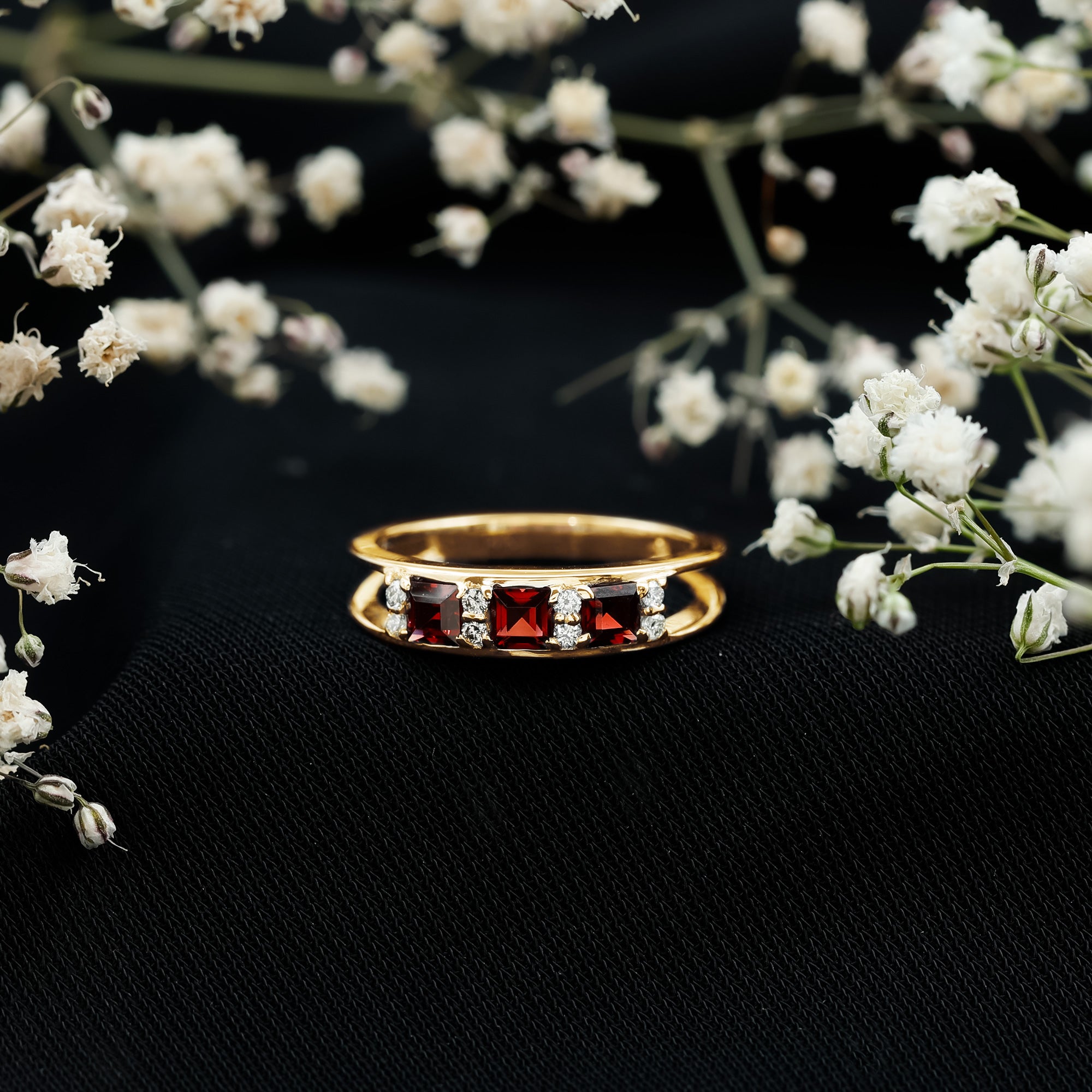 Natural Princess Cut Garnet Diamond Wedding Band AAA - Rosec Jewels