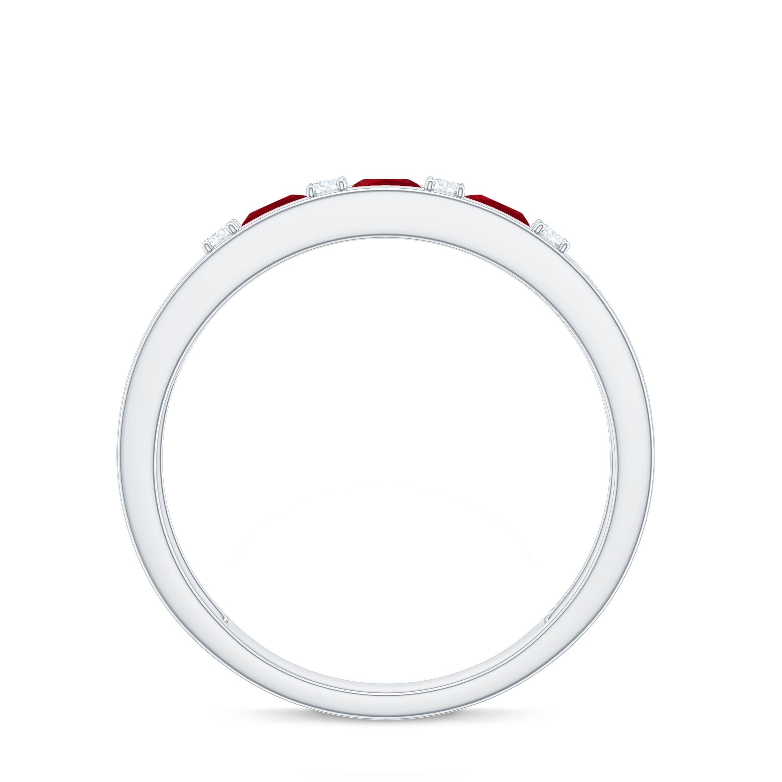 Natural Princess cut Ruby Double Band Ring with Diamond AAA - Rosec Jewels