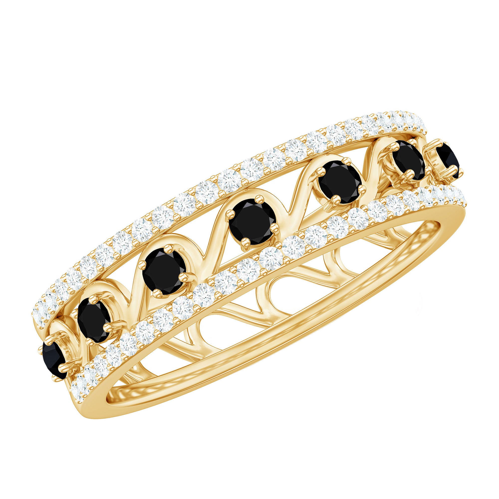 Designer Black Spinel Diamond Half Eternity Band Ring for Anniversary AAA - Rosec Jewels
