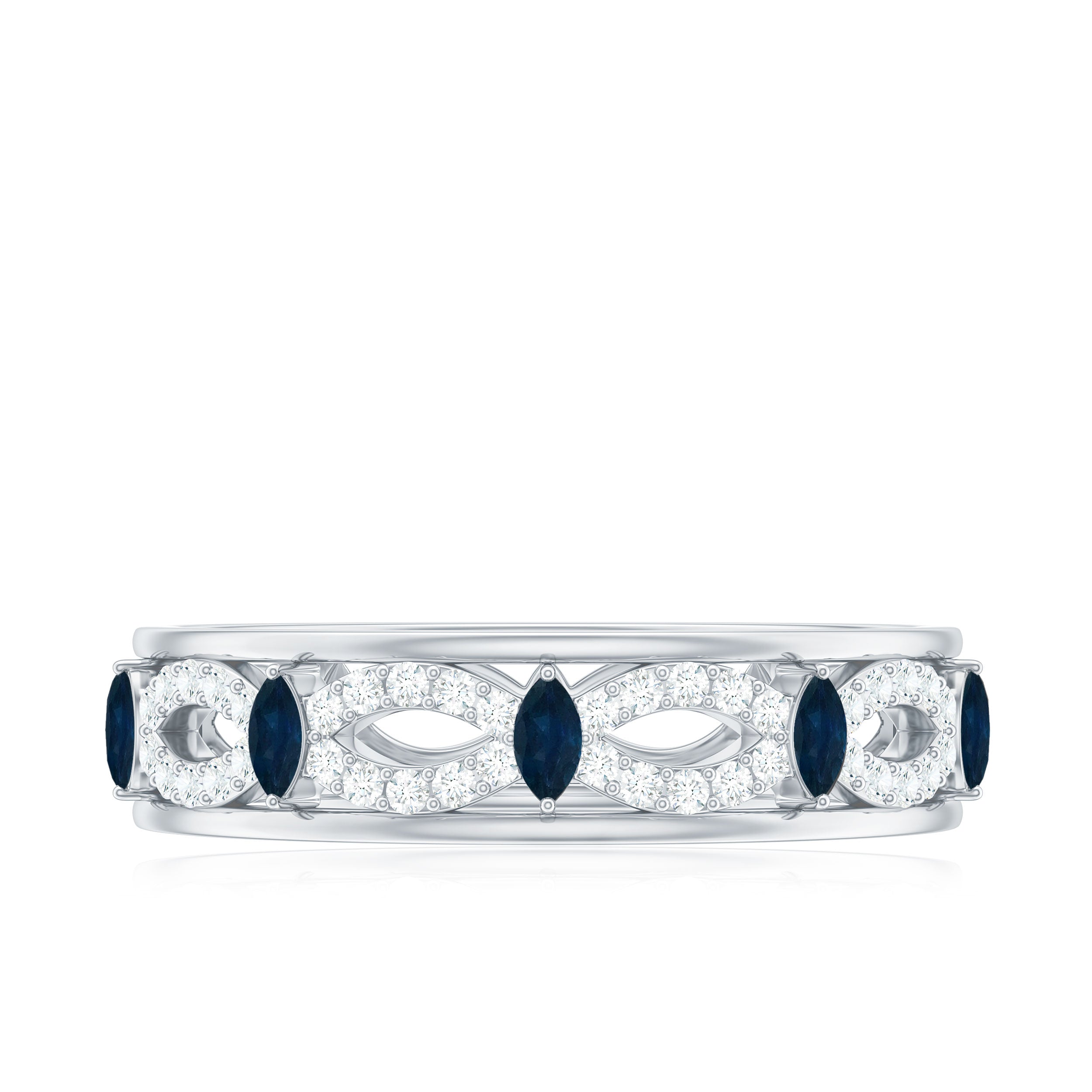 Natural Blue Sapphire Infinity Wedding Band with Diamond AAA - Rosec Jewels
