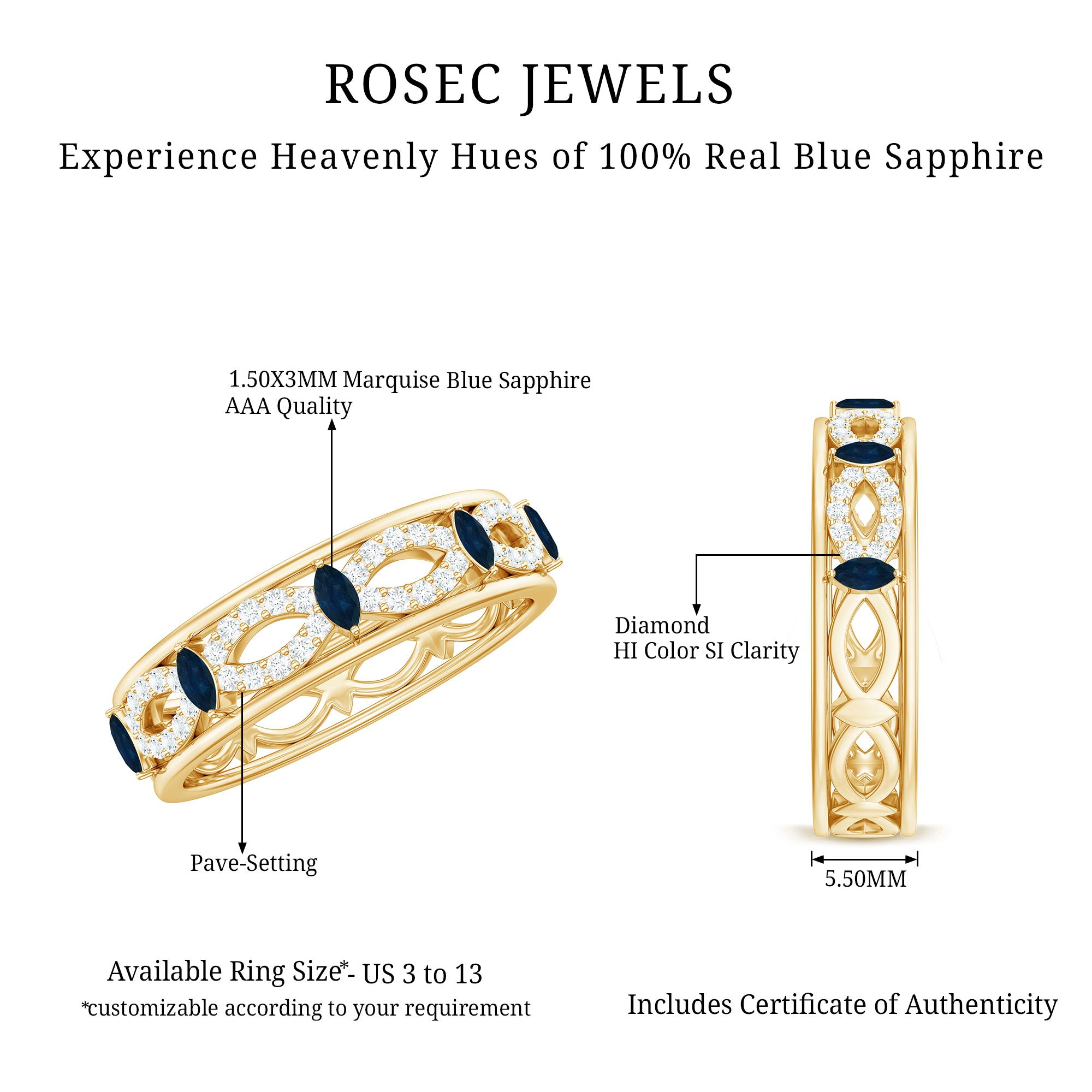 Natural Blue Sapphire Infinity Wedding Band with Diamond AAA - Rosec Jewels