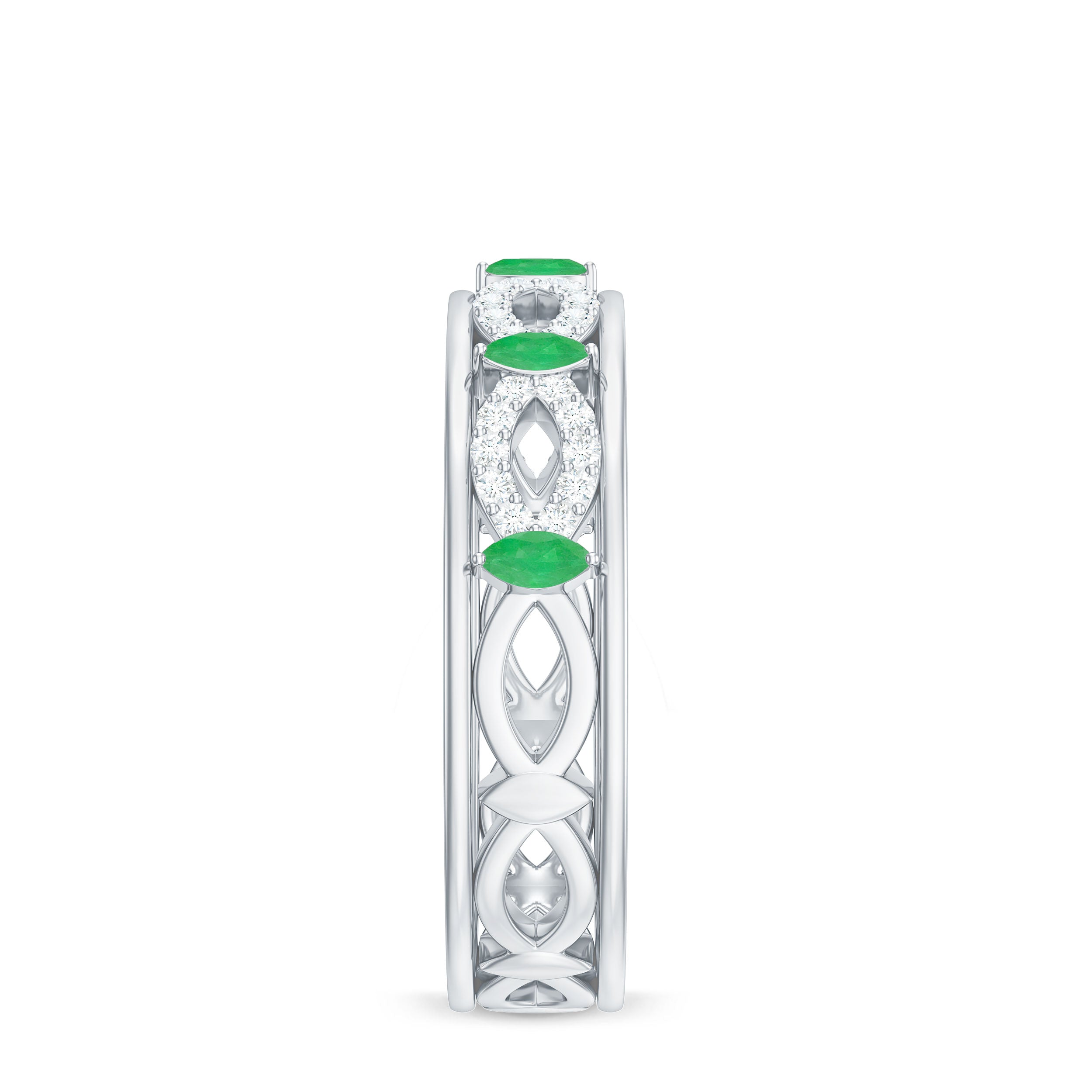 Genuine Emerald Diamond Eternity Wedding Band with Infinity Shank AAA - Rosec Jewels